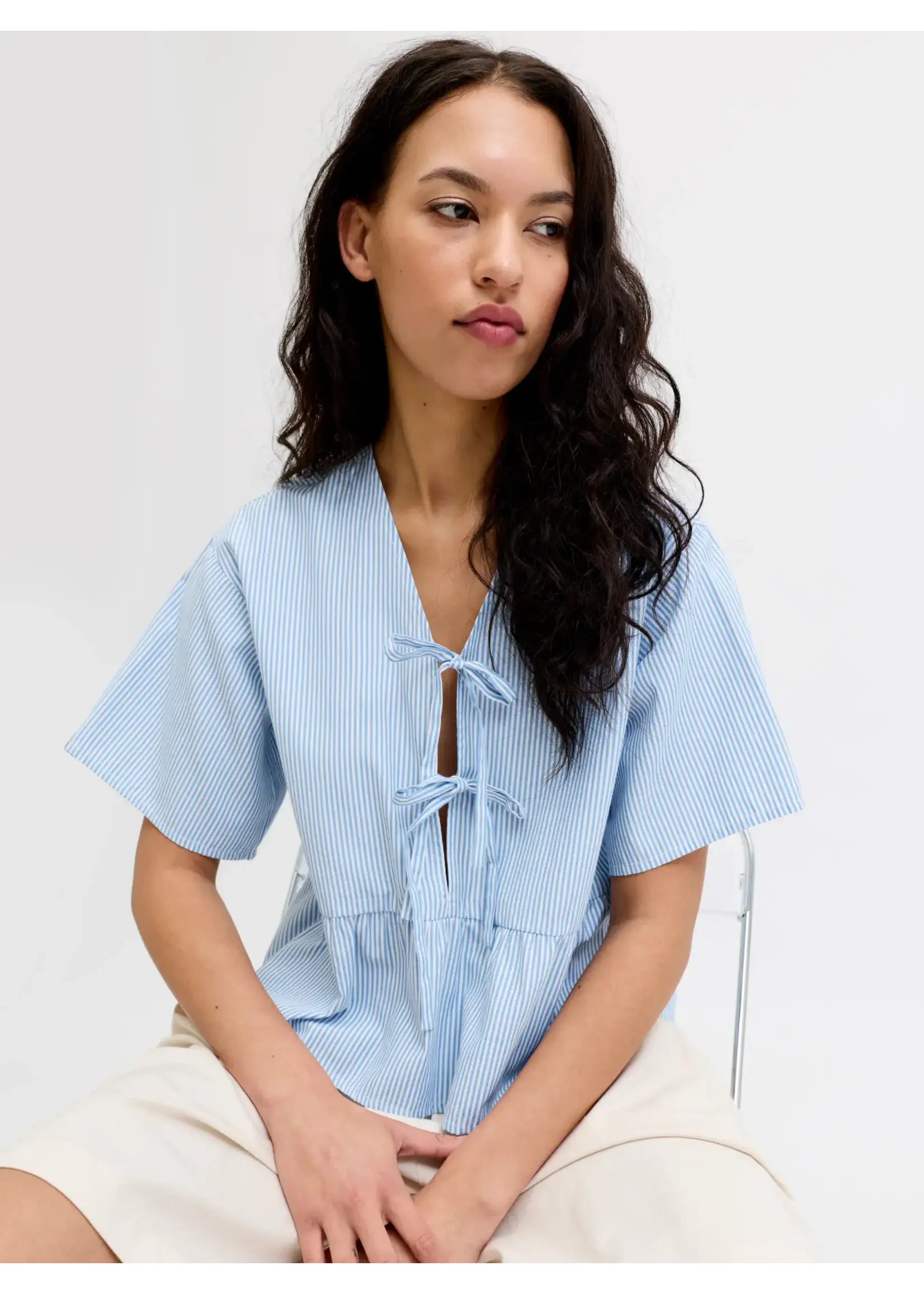 JJXX JXCARO POPLIN SS TIE BLOUSE WVN BLISSFUL