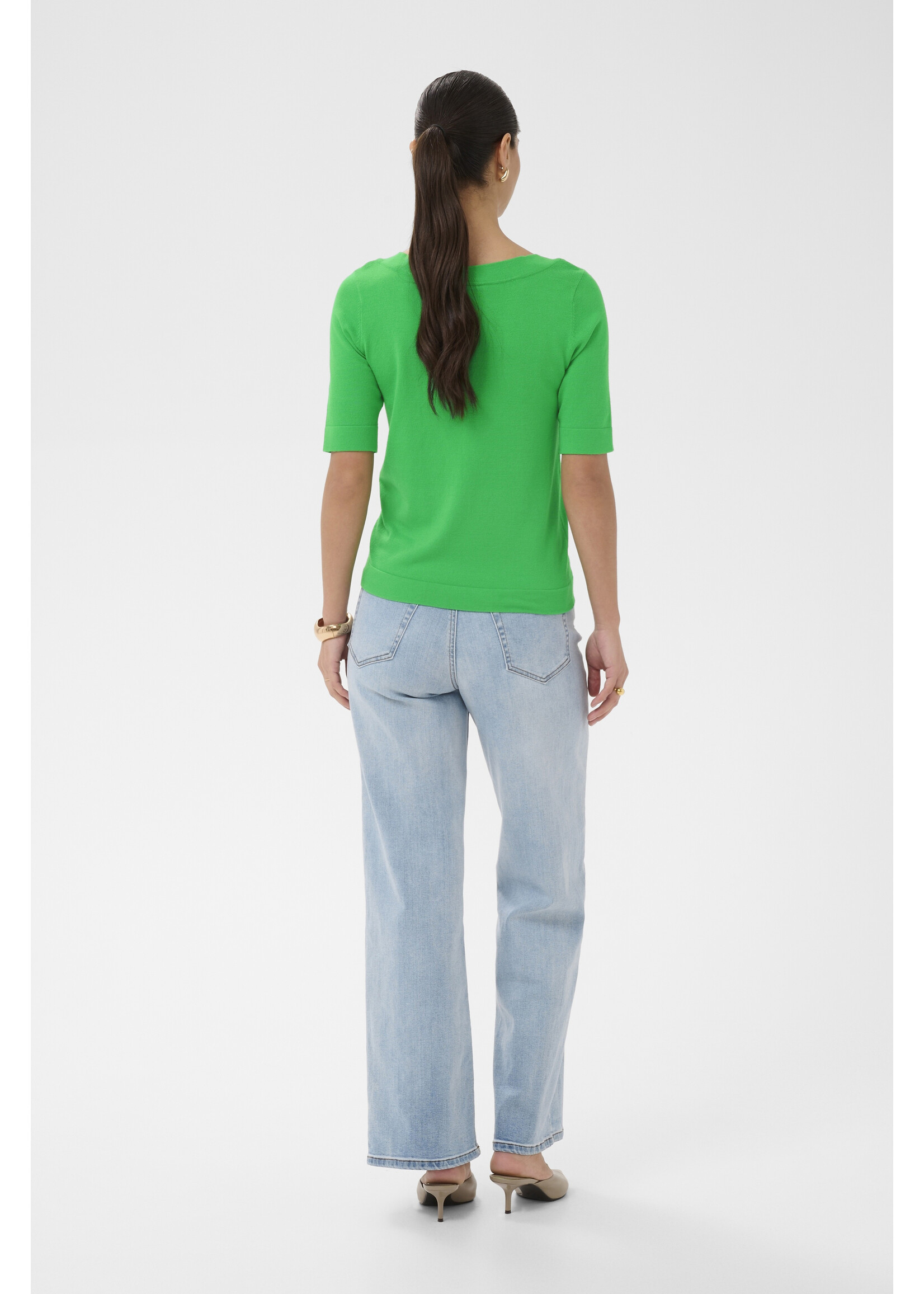 KAFFE KALIZZA BOATNECK SOLID PULLOVER GREEN