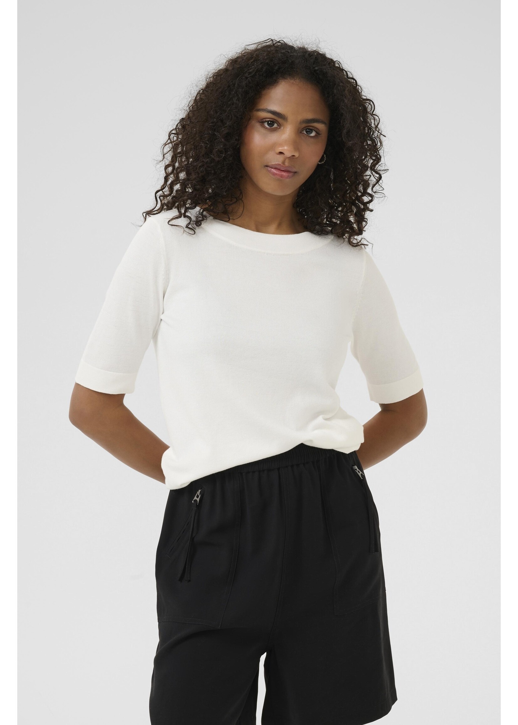 KAFFE KALIZZA BOATNECK SOLID PULLOVER WHITE