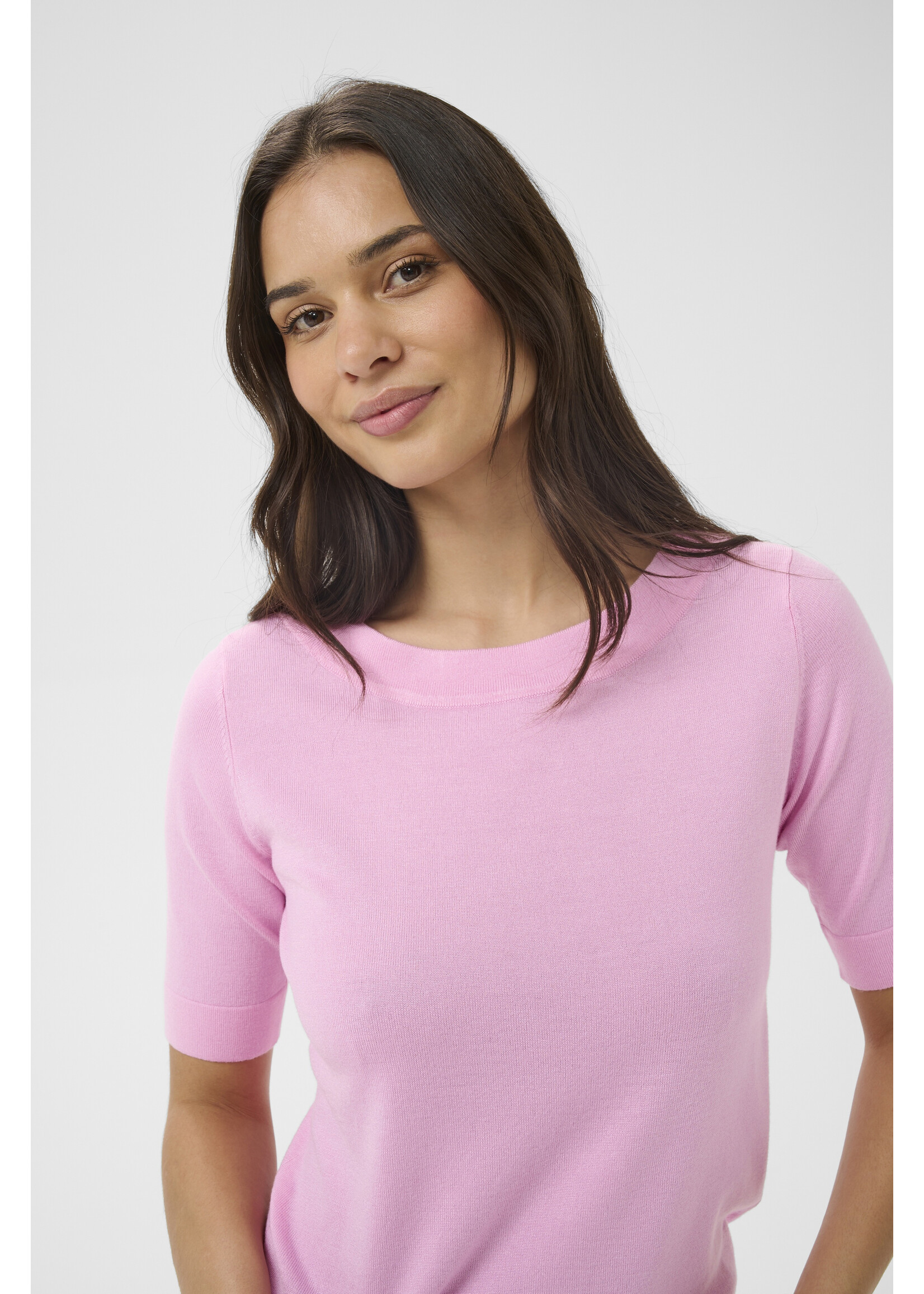 KAFFE KALIZZA BOATNECK SOLID PULLOVER PINK