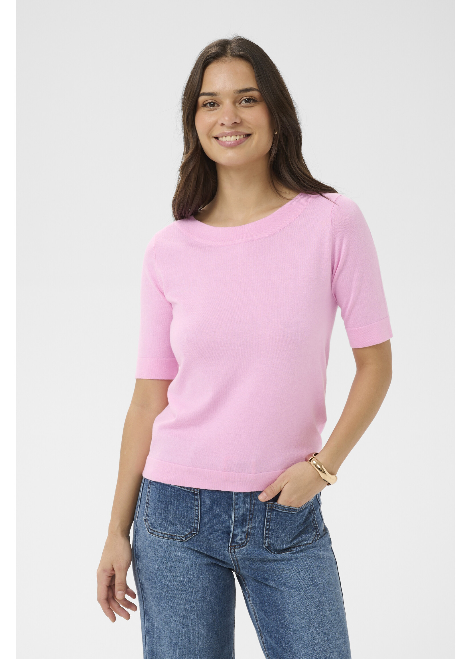 KAFFE KALIZZA BOATNECK SOLID PULLOVER PINK