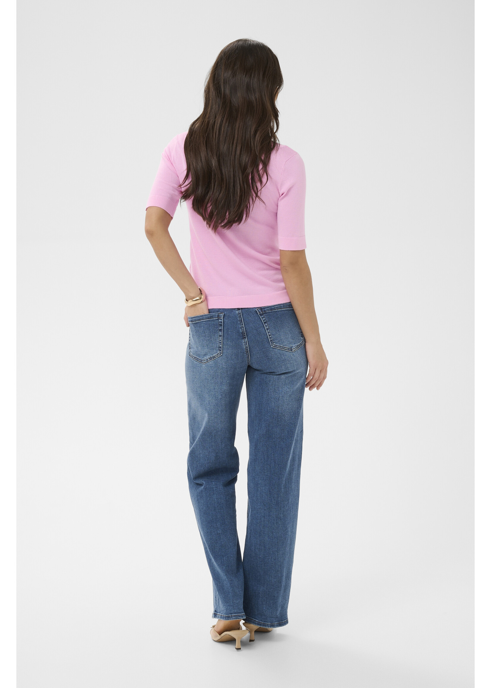 KAFFE KALIZZA BOATNECK SOLID PULLOVER PINK