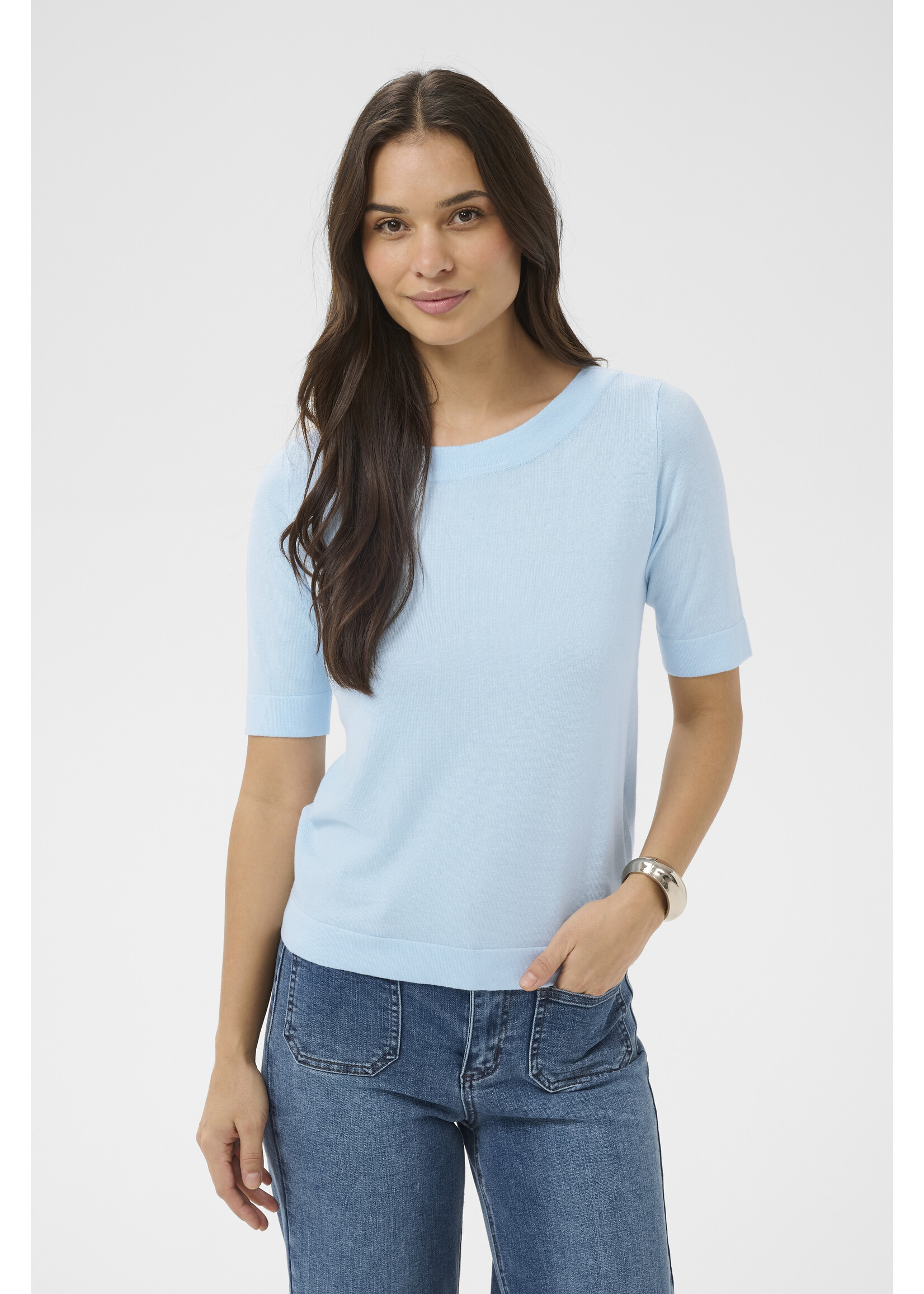 KAFFE KALIZZA BOATNECK SOLID PULLOVER LIGHT BLUE