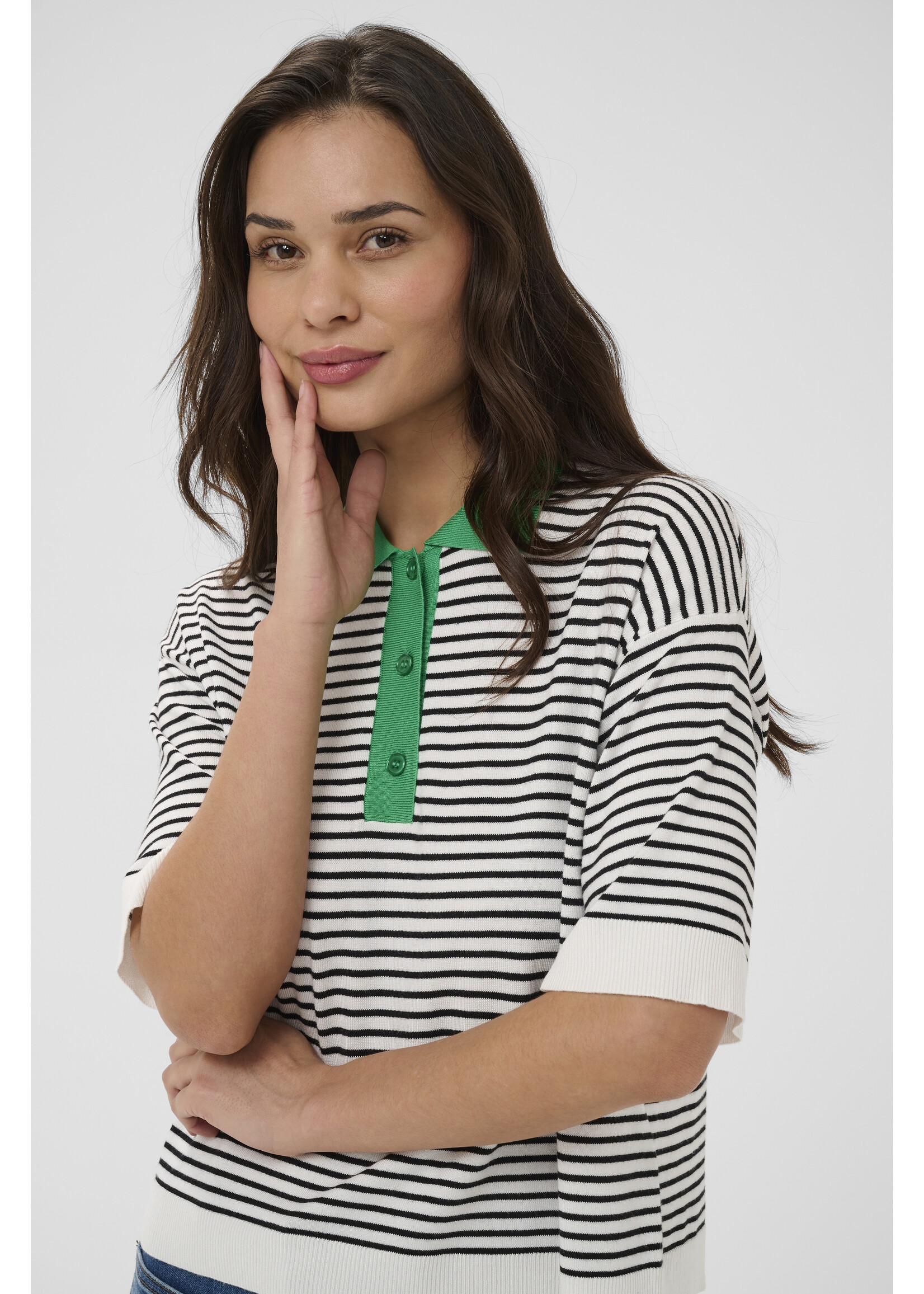 KAFFE KALIZZA POLO KNIT STRIPES BLACK AND WHITE