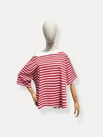 SUPERBUSY ONE SHOULDER STRIPE T-SHIRT.