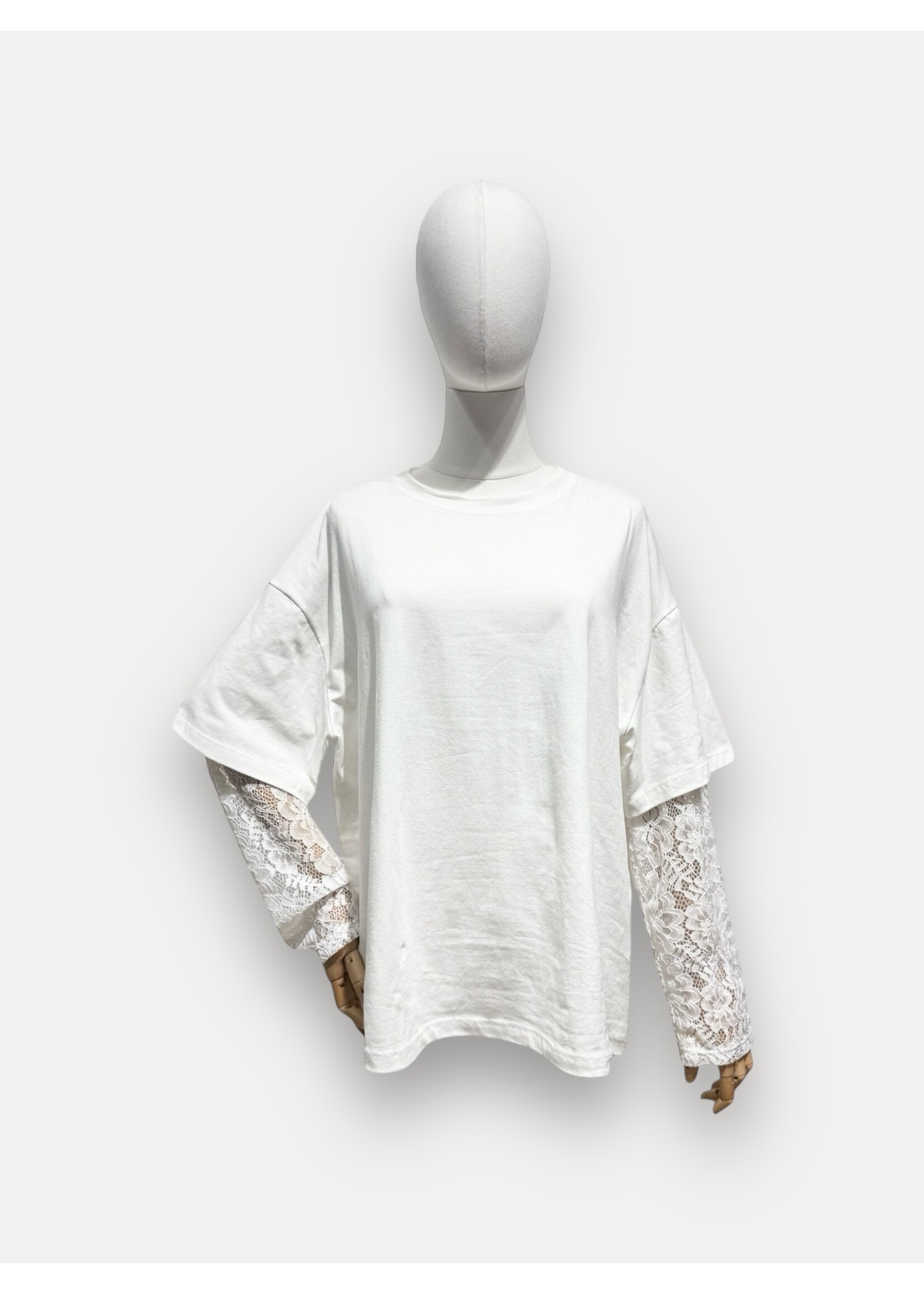 SUPERBUSY T-SHIRT DENTELLE SLEEVE WHITE