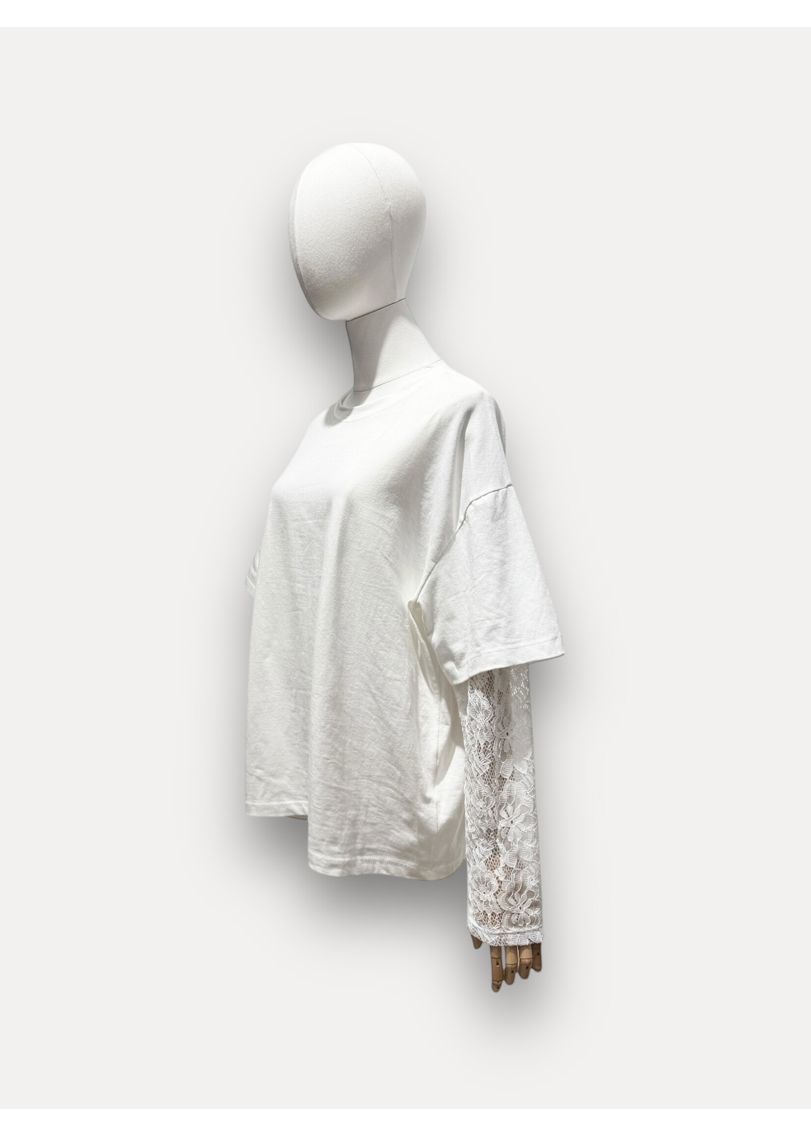 SUPERBUSY T-SHIRT DENTELLE SLEEVE WHITE