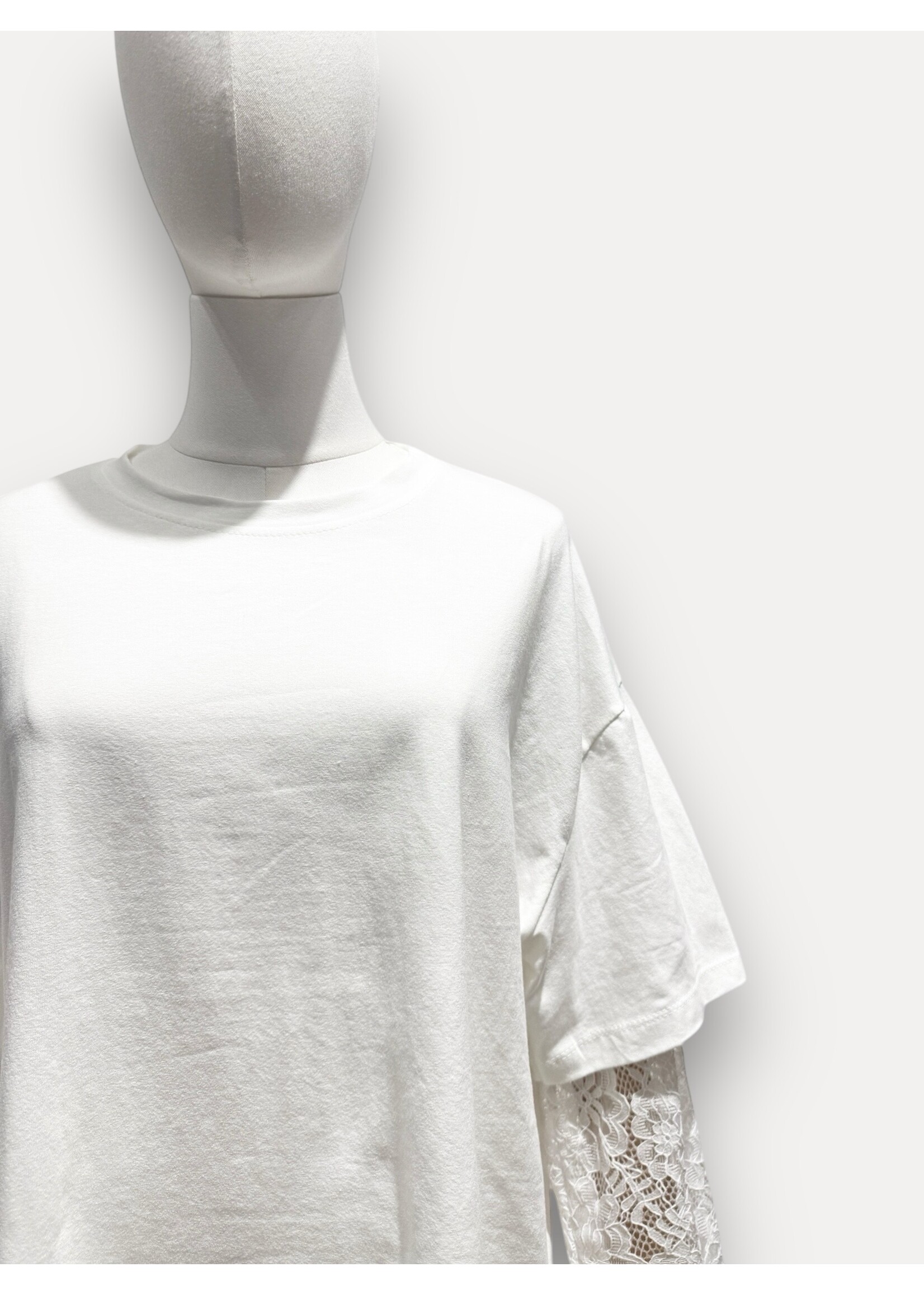 SUPERBUSY T-SHIRT DENTELLE SLEEVE WHITE