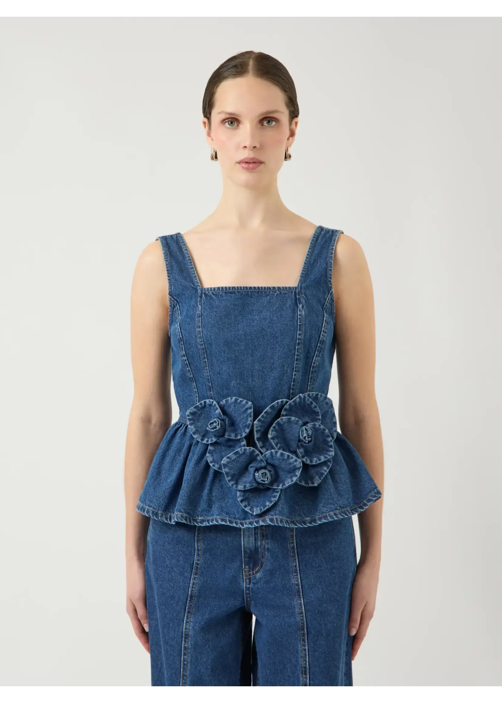 YAS YASELSIE SL PEPLUM DENIM TOP - SHOW