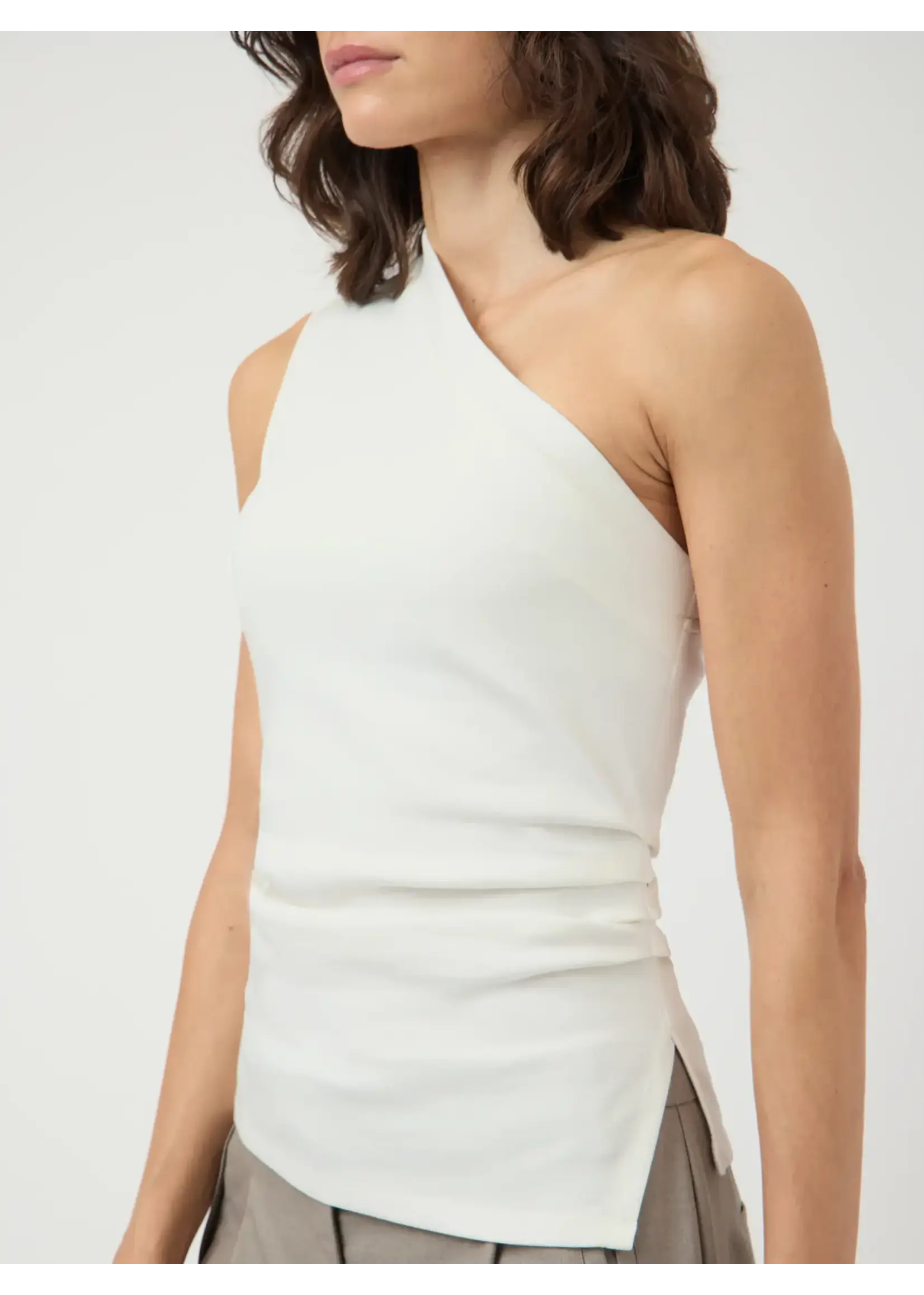 YAS YASVENICE ONE SHOULDER TOP STAR WHITE