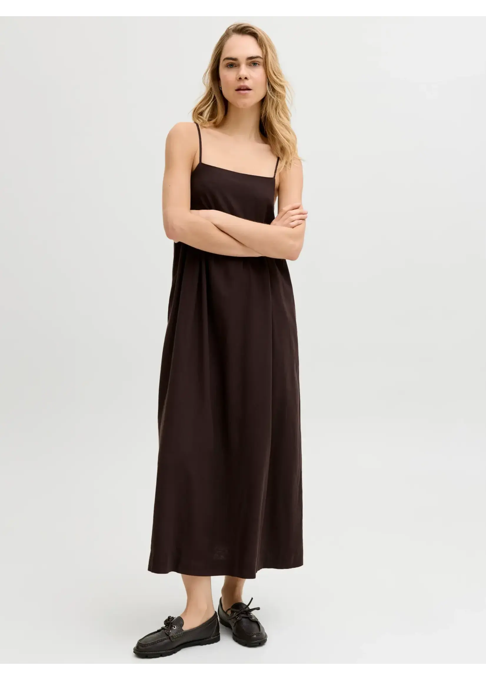 JJXX JXALMIRA LINEN BLEND LONG DRESS WVN SEAL BROWN