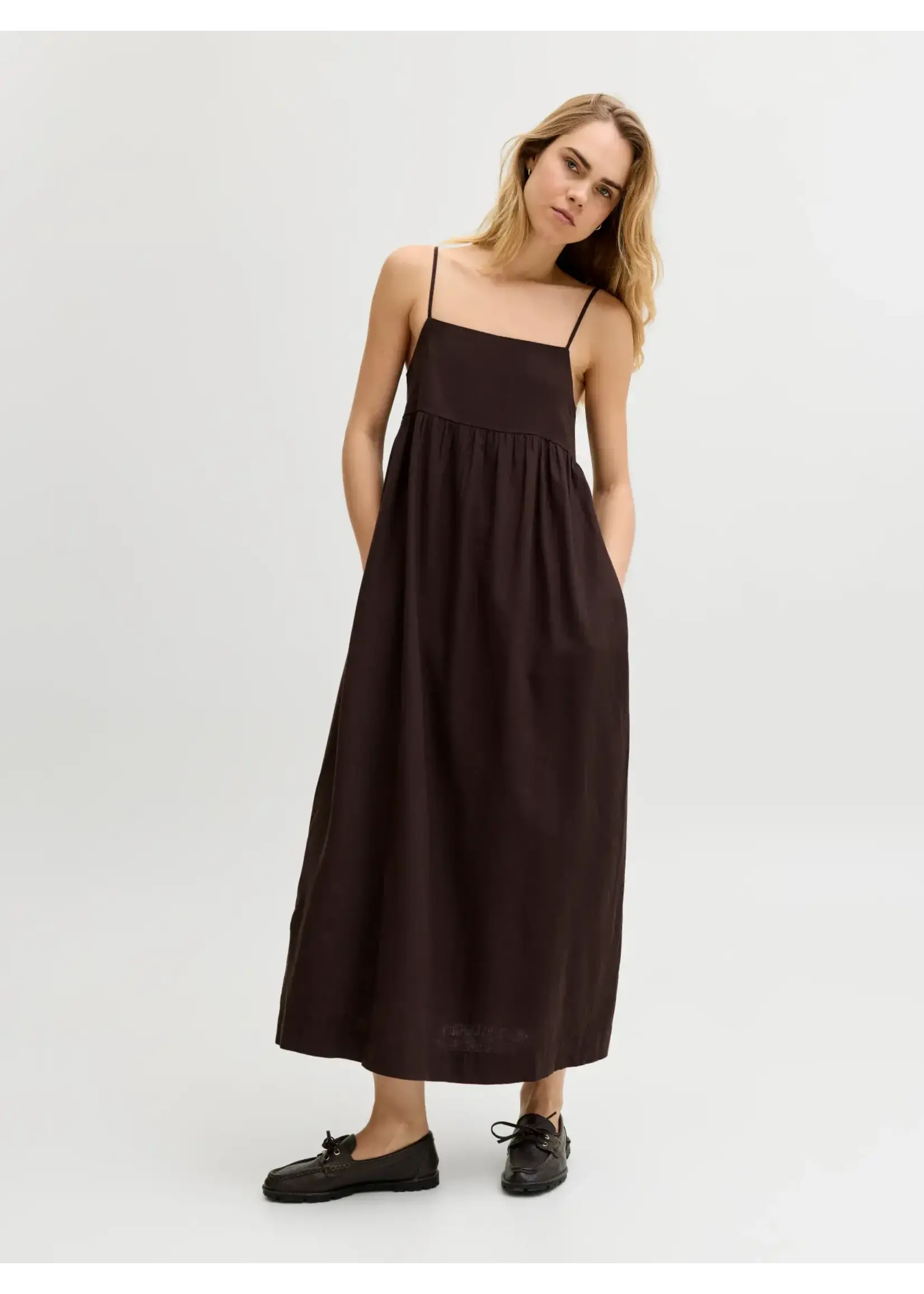 JJXX JXALMIRA LINEN BLEND LONG DRESS WVN SEAL BROWN