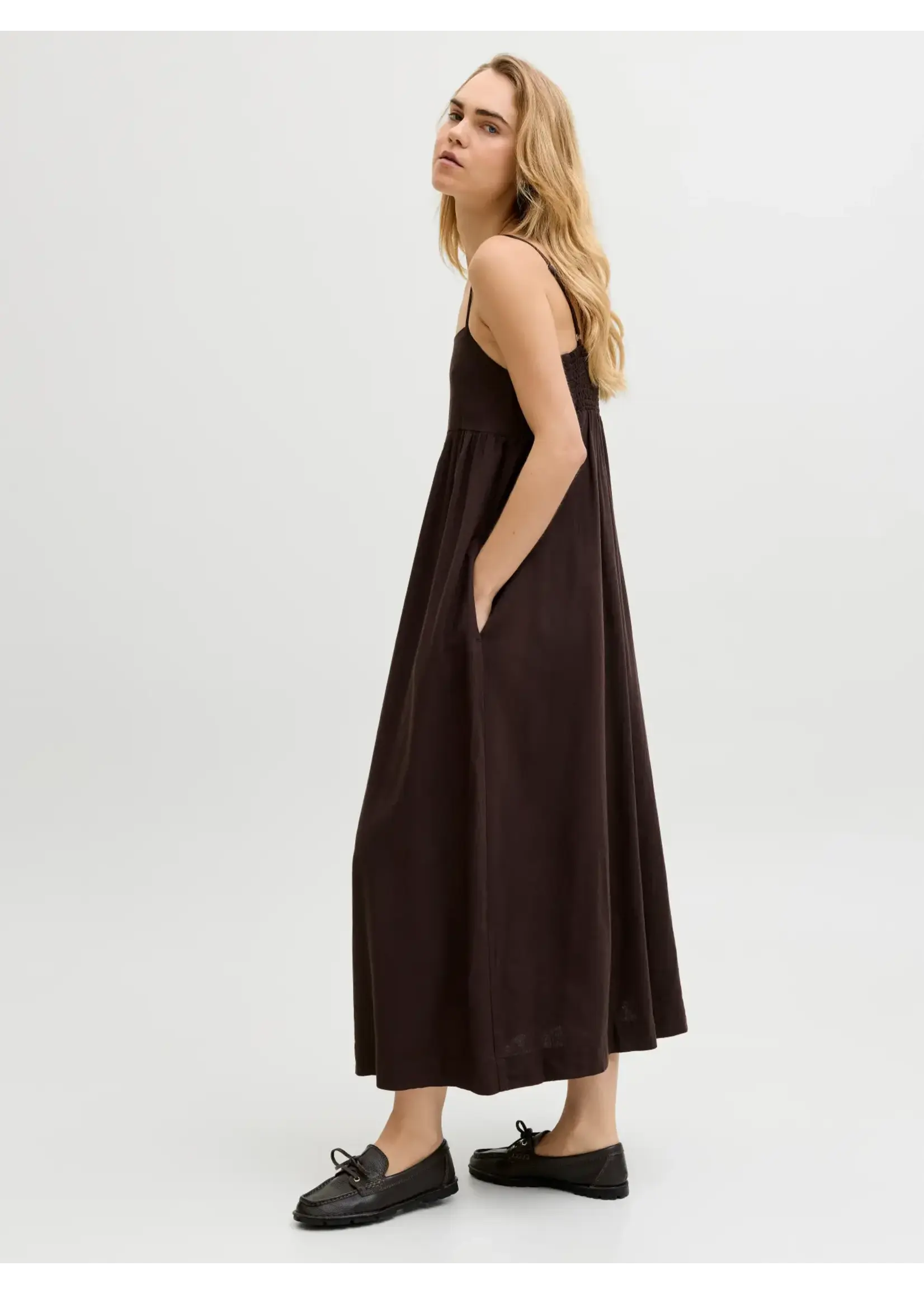 JJXX JXALMIRA LINEN BLEND LONG DRESS WVN SEAL BROWN