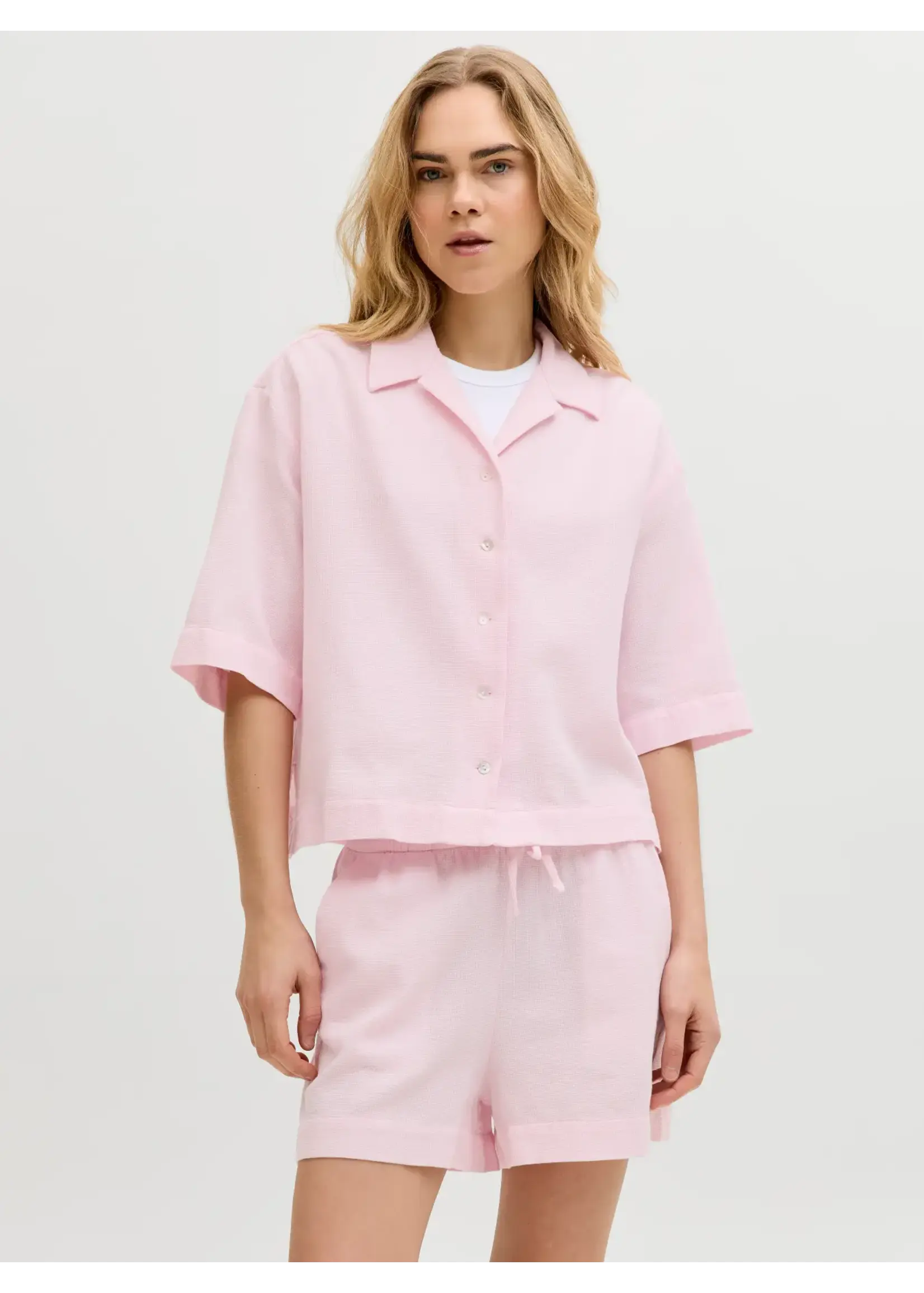 JJXX JXGLOBAL WAFFLE 3/4 RESORT SHIRT WVN PINK LADY