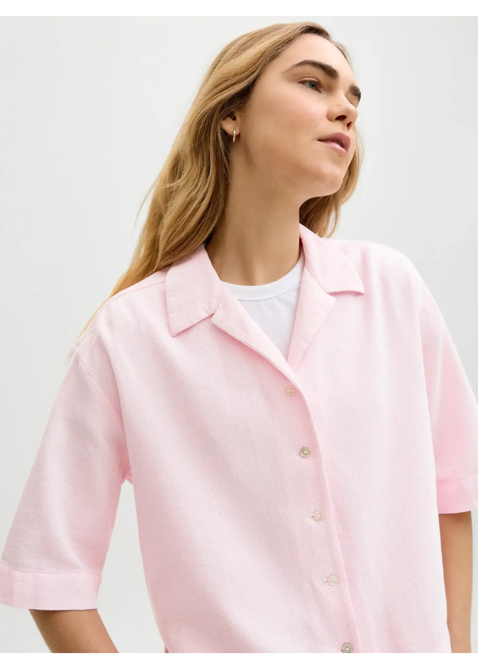 JJXX JXGLOBAL WAFFLE 3/4 RESORT SHIRT WVN PINK LADY