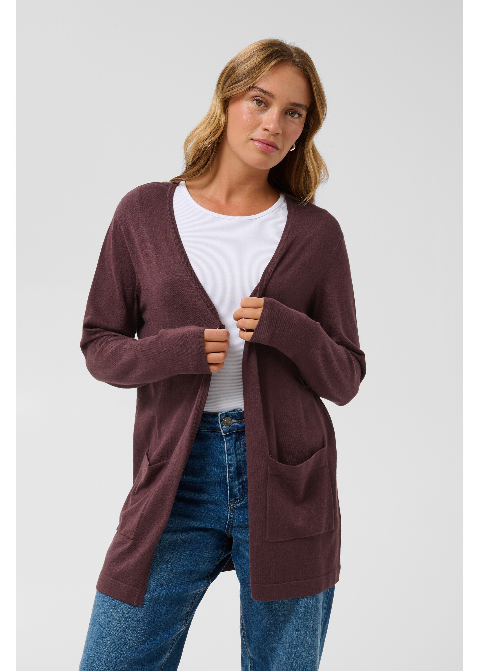 KAFFE KALIZZA LONG CARDIGAN FUDGE