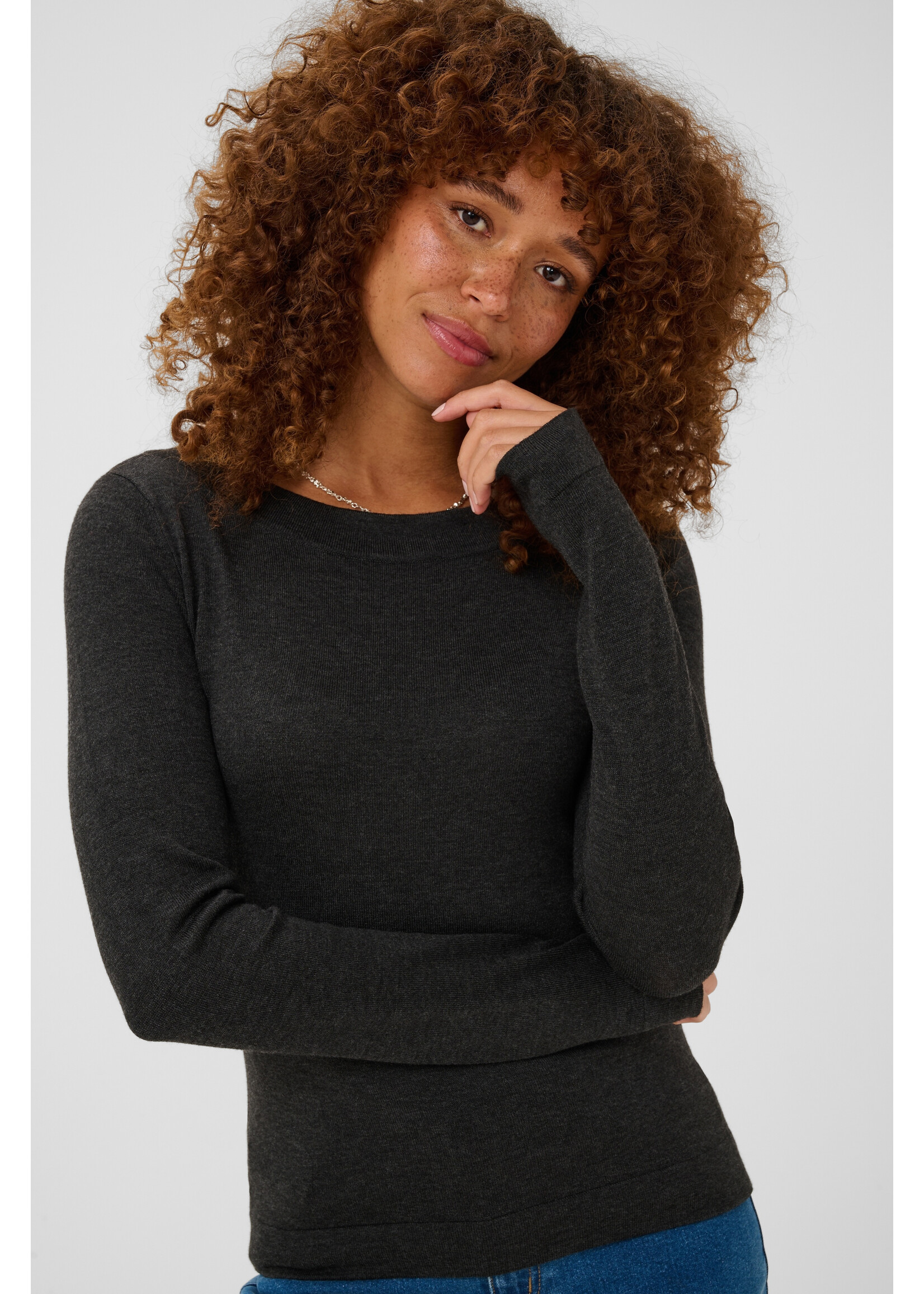 KAFFE KALIZZA KNIT PULLOVER DARK GREY MELANGE