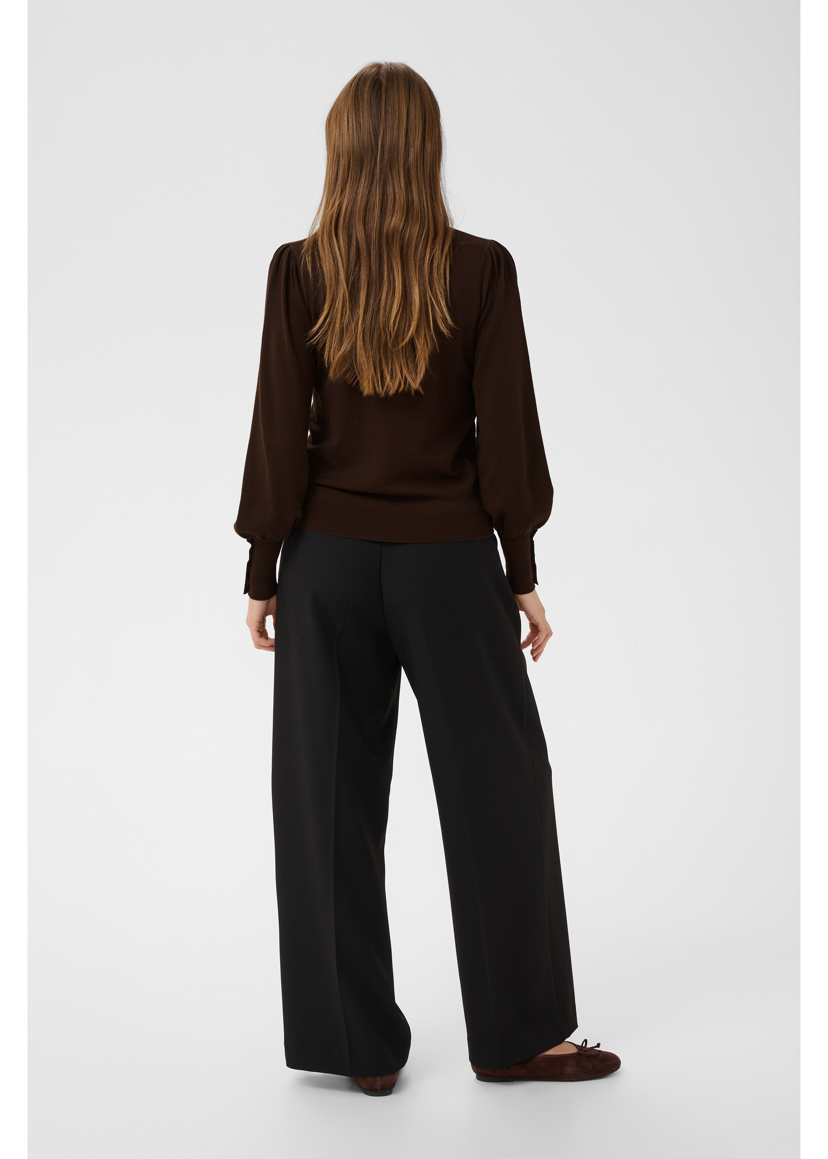 KAFFE KALIZZA ROUND NECK PULLOVER BUTTONS COFFEE BEAN