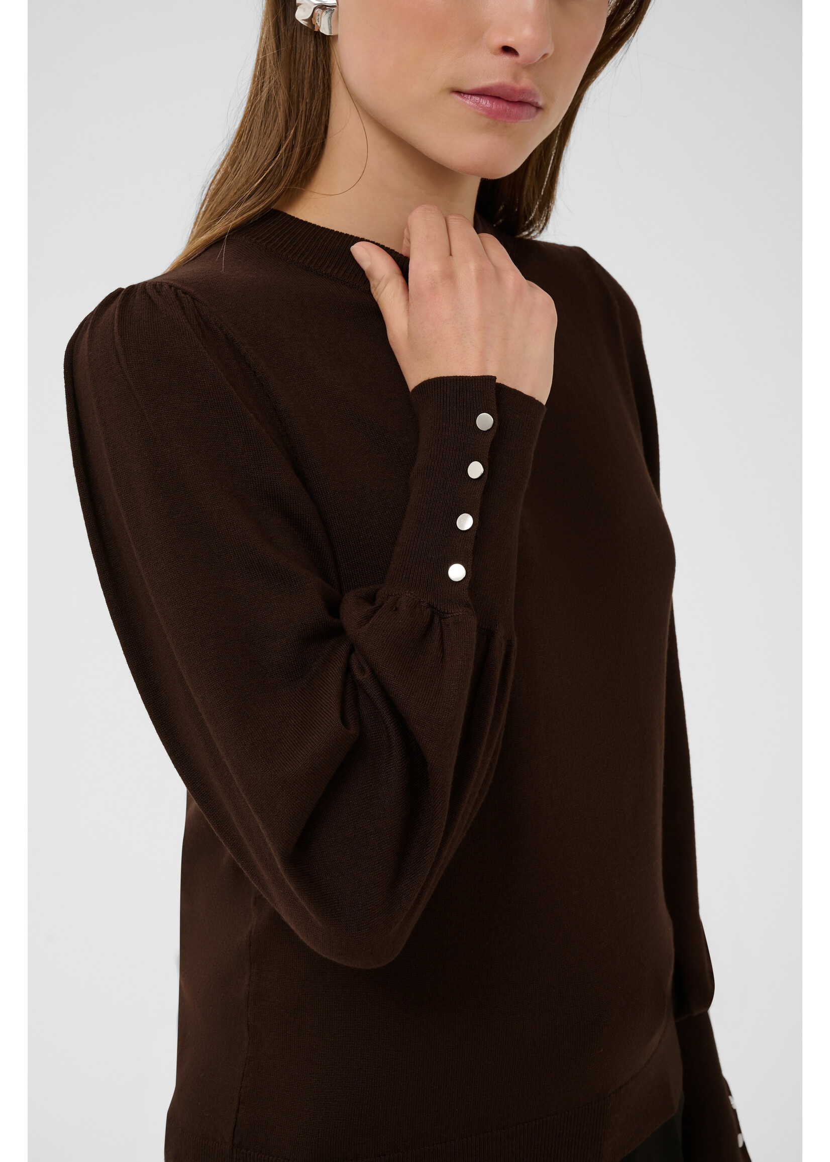 KAFFE KALIZZA ROUND NECK PULLOVER BUTTONS COFFEE BEAN