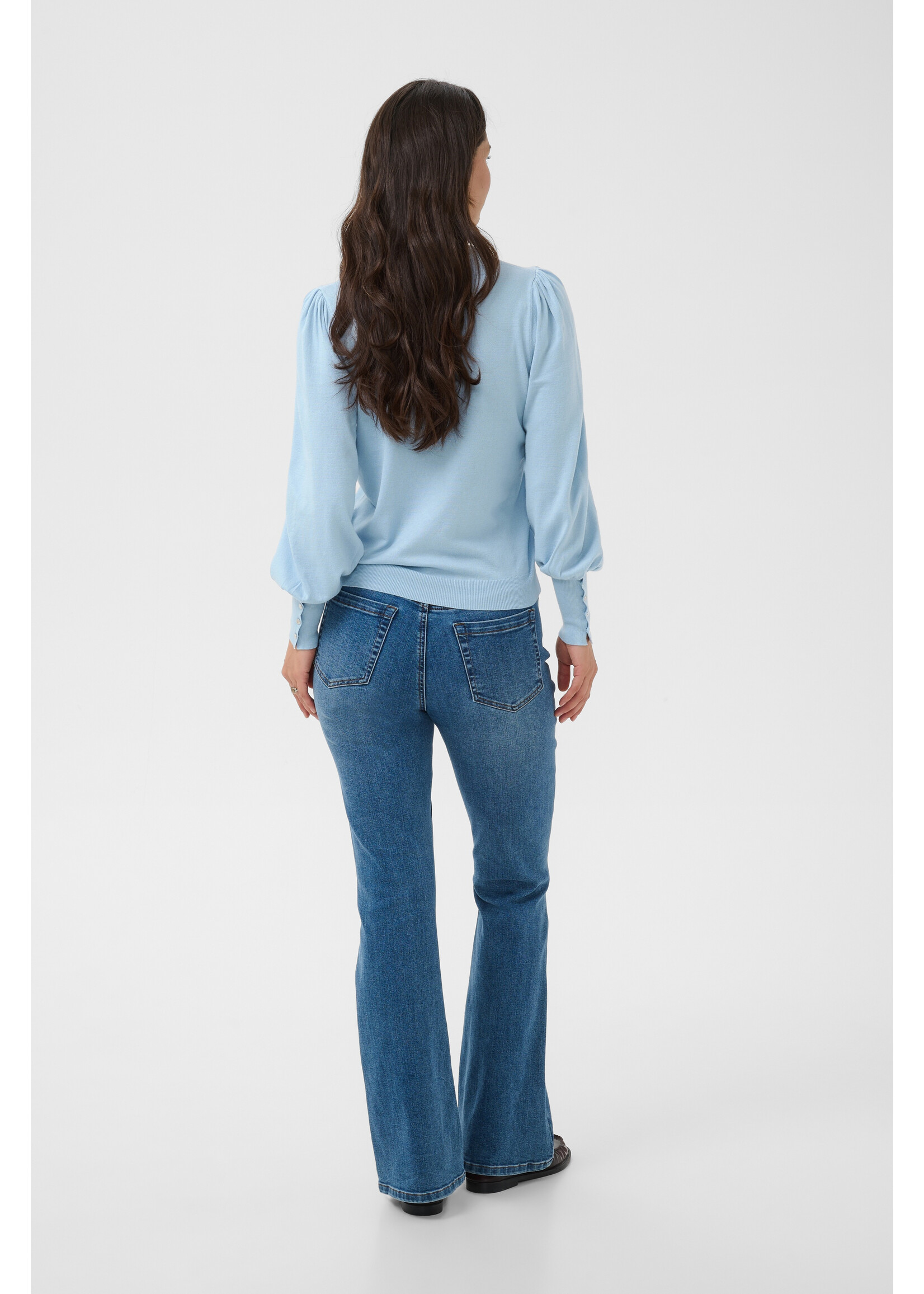 KAFFE KALIZZA ROUND NECK PULLOVER BUTTONS BLUE FOG