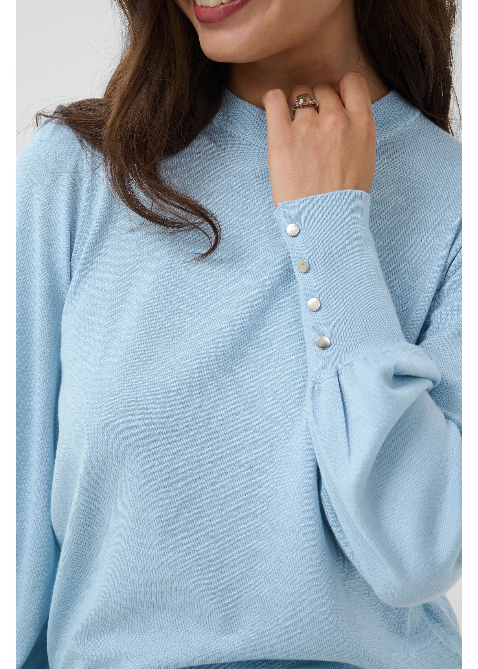 KAFFE KALIZZA ROUND NECK PULLOVER BUTTONS BLUE FOG