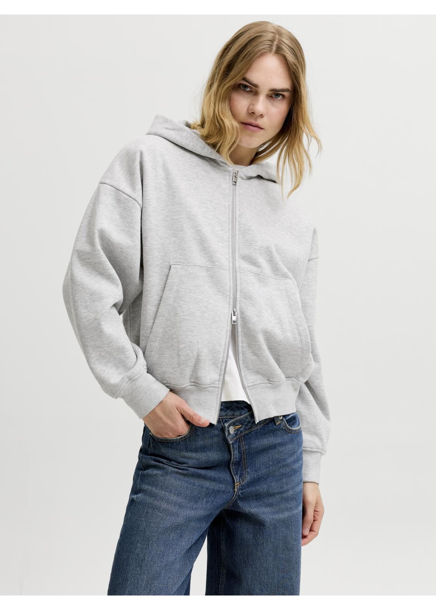 JJXX JXSOPHIA BOXY LS ZIP HOOD SWT GRAY