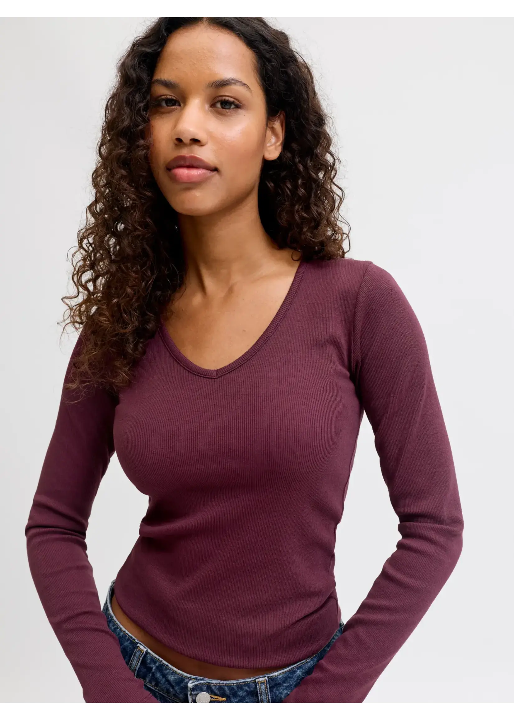 JJXX JXFREYA STR LS V-NECK TOP JRS NOOS WINETASTING