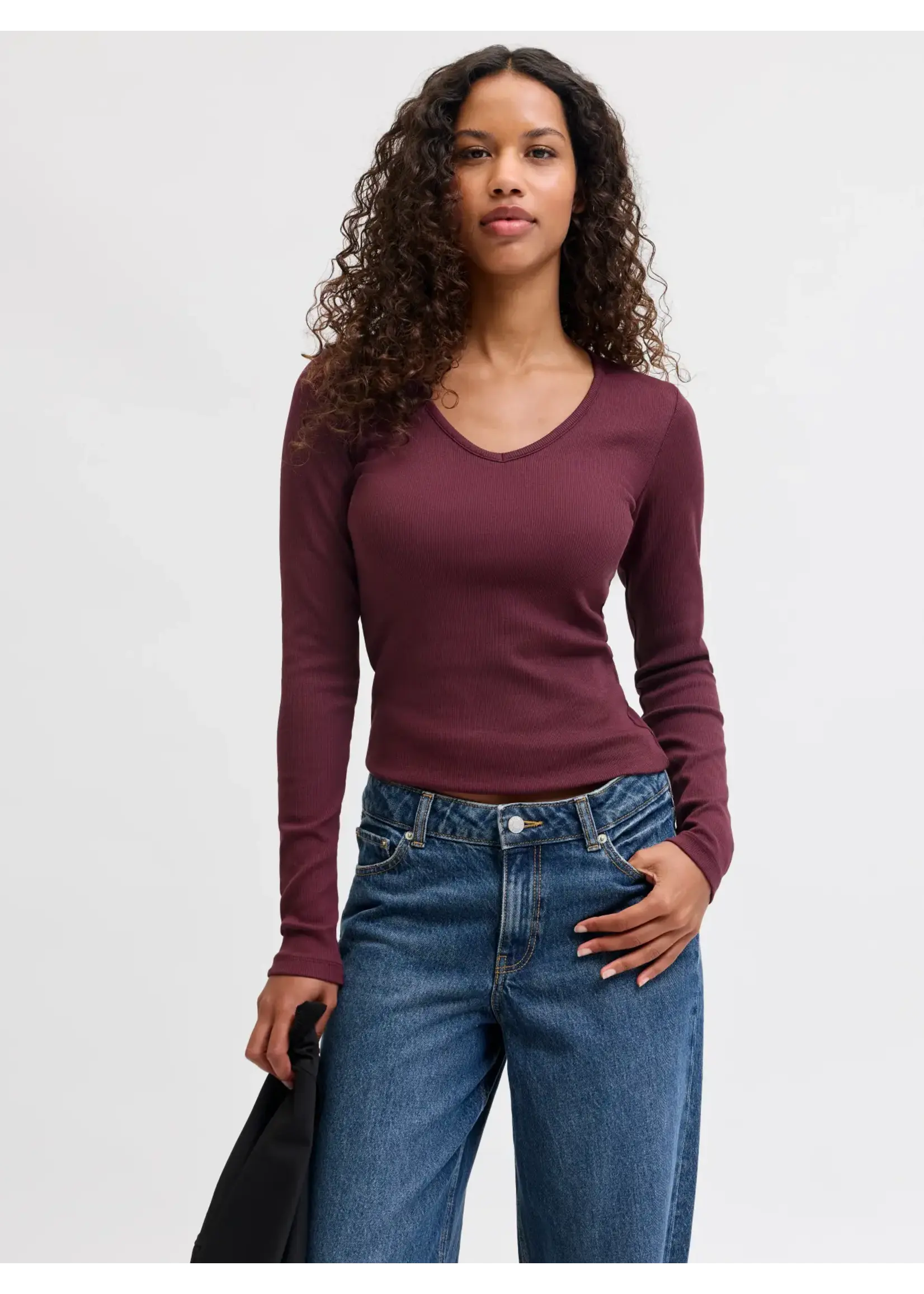 JJXX JXFREYA STR LS V-NECK TOP JRS NOOS WINETASTING