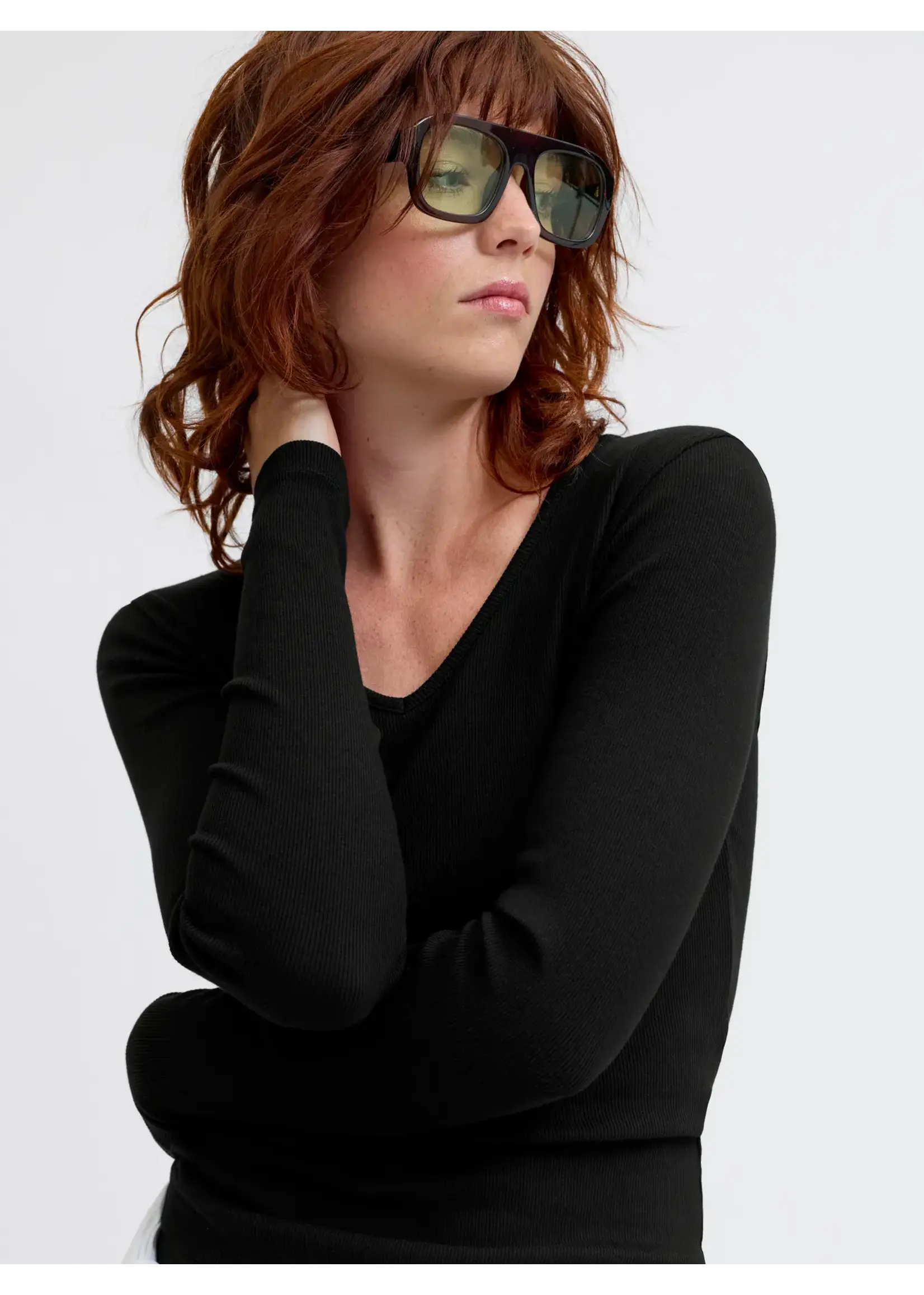 JJXX JXFREYA STR LS V-NECK TOP JRS NOOS BLACK