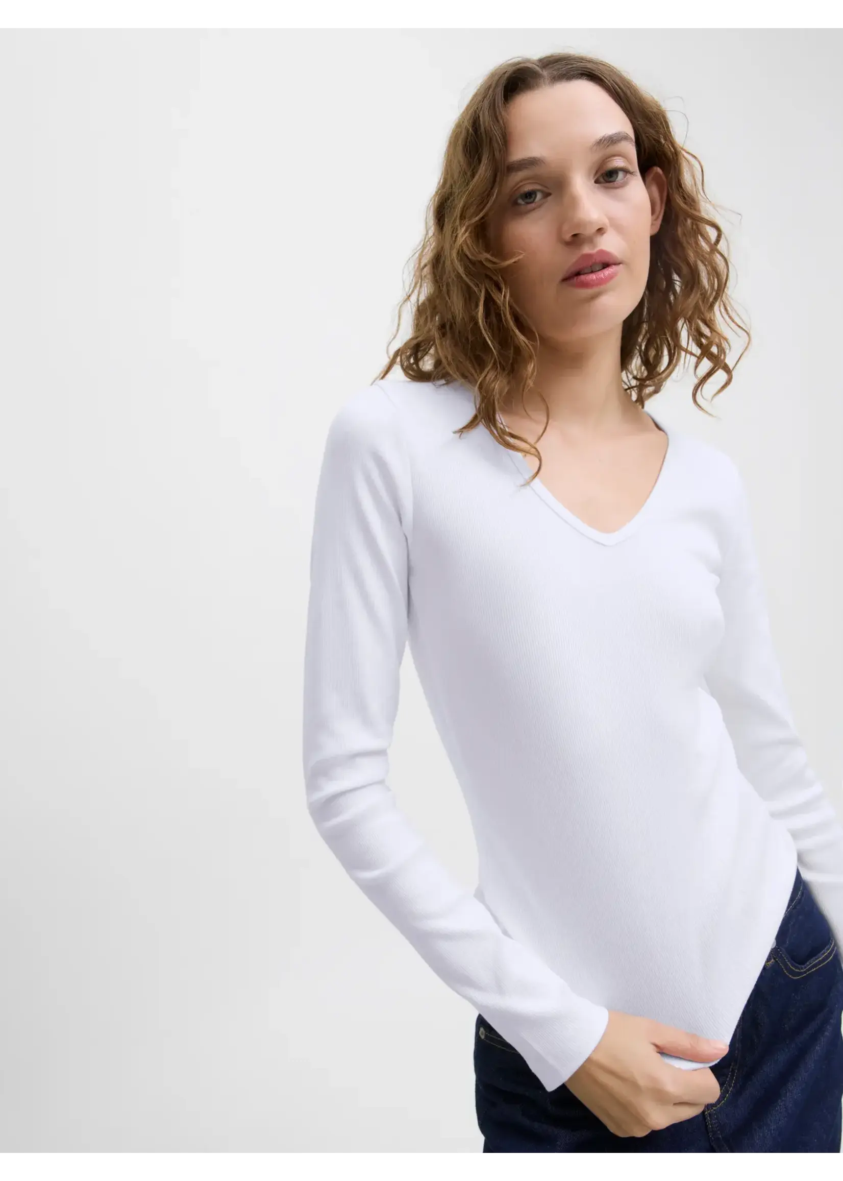 JJXX JXFREYA STR LS V-NECK TOP JRS NOOS WHITE