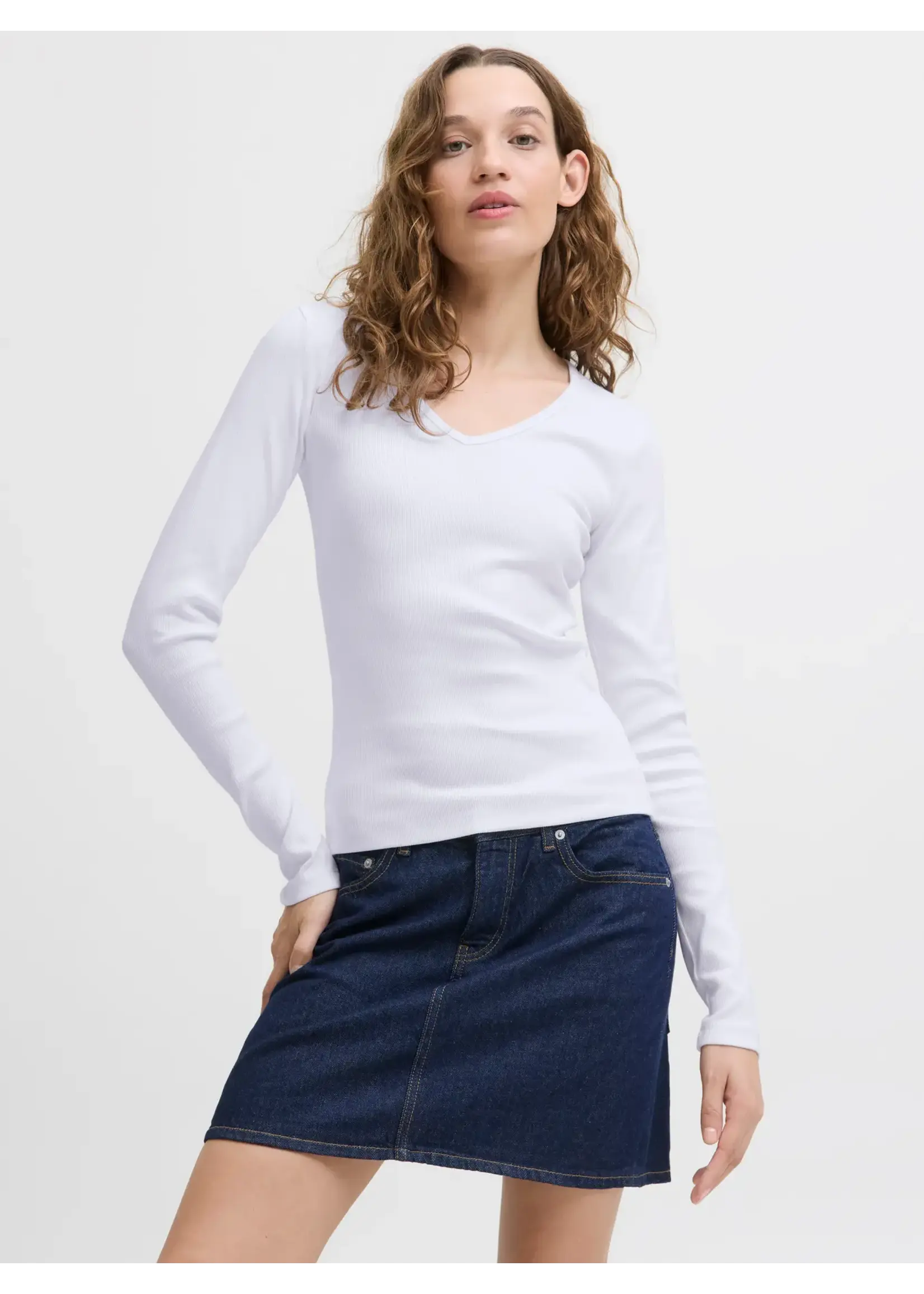 JJXX JXFREYA STR LS V-NECK TOP JRS NOOS WHITE