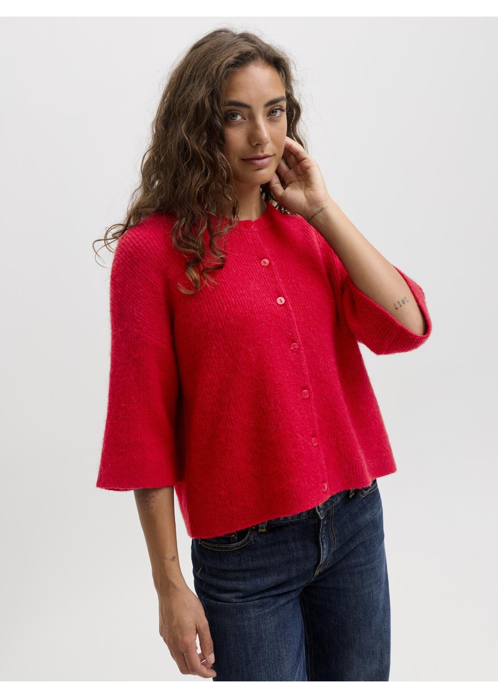 JJXX JXEVI SS CARDIGAN KNIT SCARLET SAGE