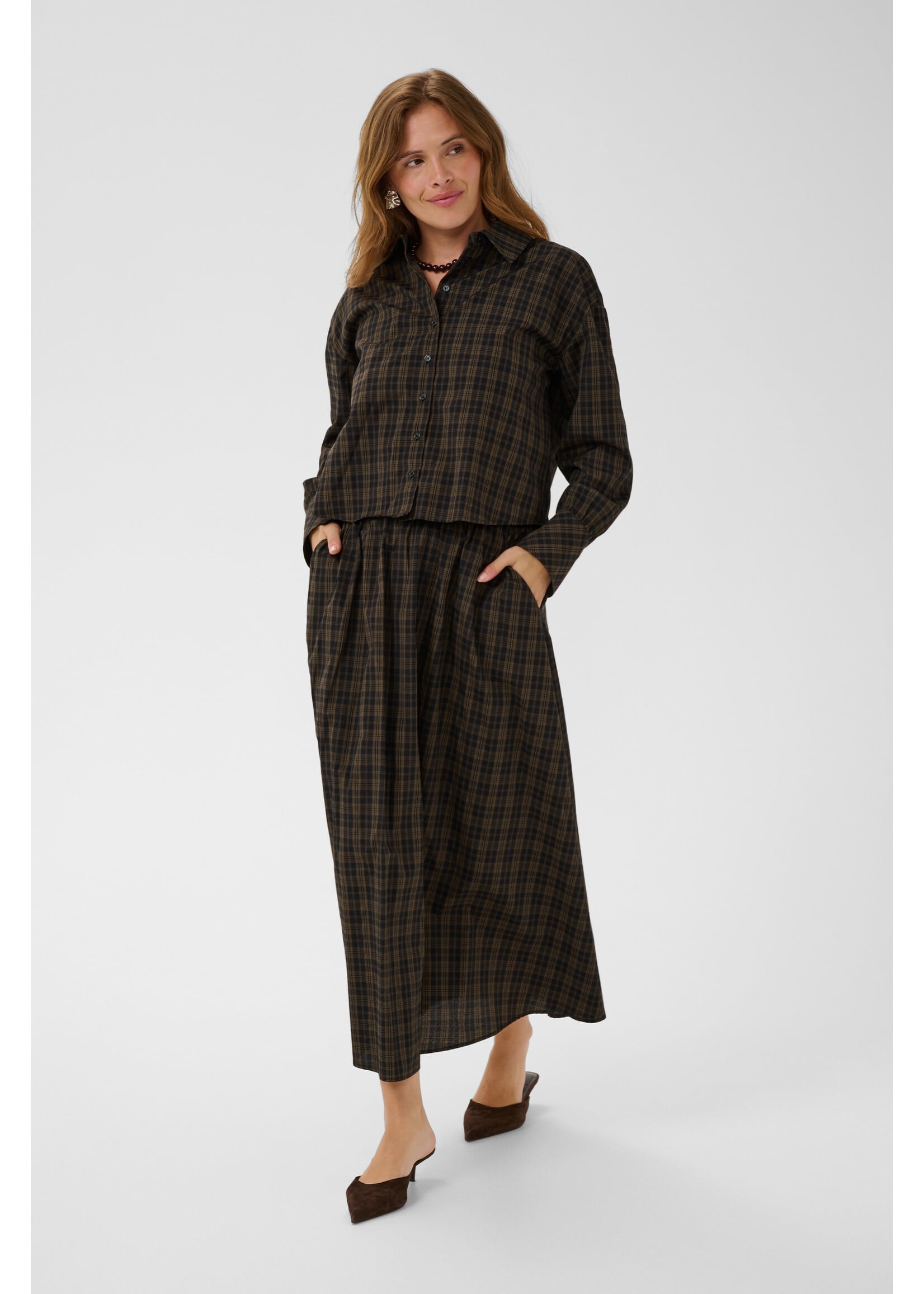 KAFFE KAHELIE SKIRT BROWN CHECK