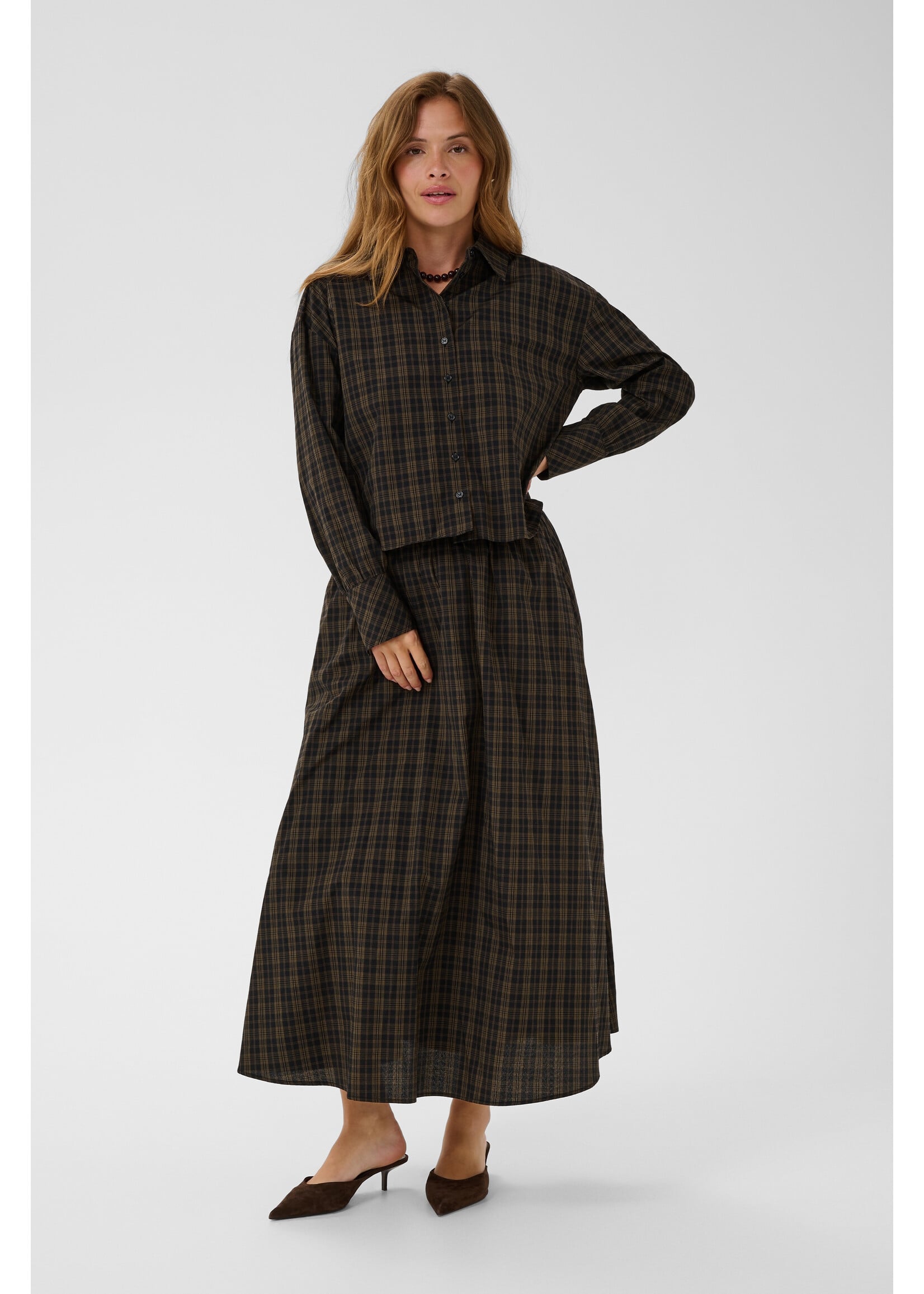 KAFFE KAHELIE SKIRT BROWN CHECK