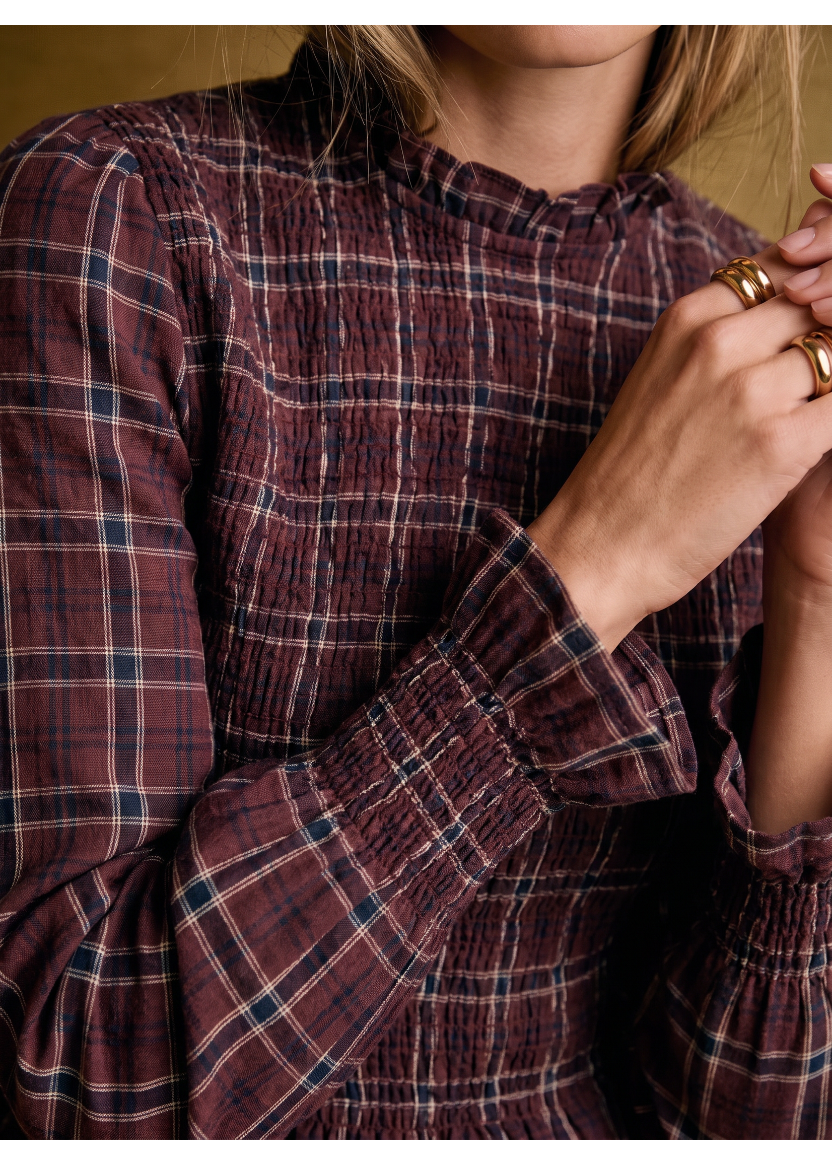 SUPERBUSY SMOCK CHECKS TOP BORDEAUX