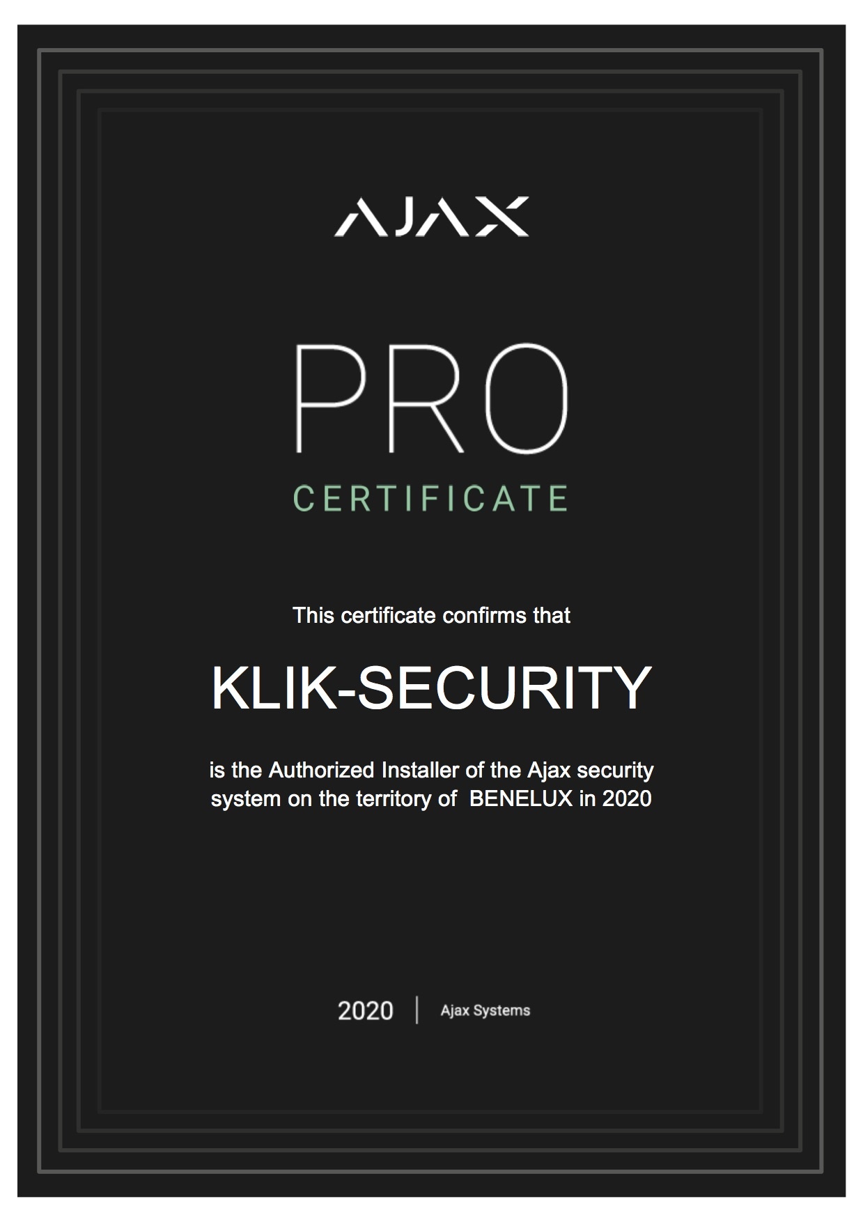 Ajax PRO certificaat