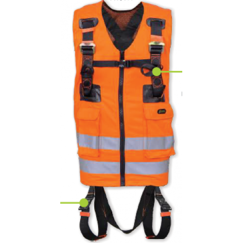 2 punts harnas met oranje signaalvest en snelsluitingen