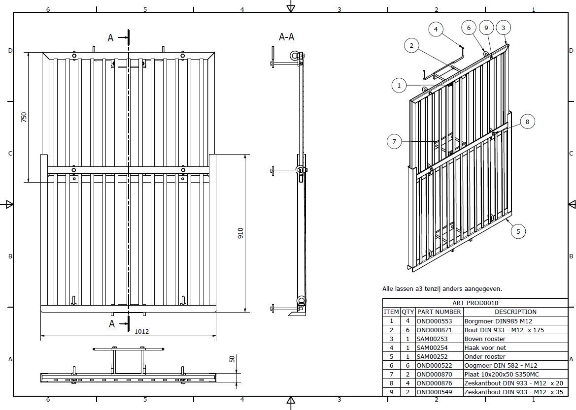 Veiligheidsrooster uitschuifbaar voor pallethaak