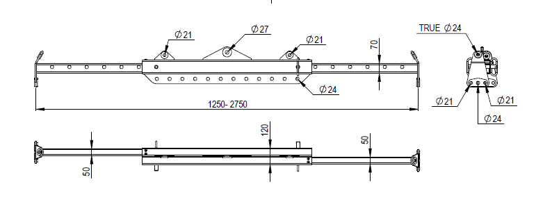Superlift evenaar/uithouder uitschuifbaar, werklast 1.2 - 6.0 Ton