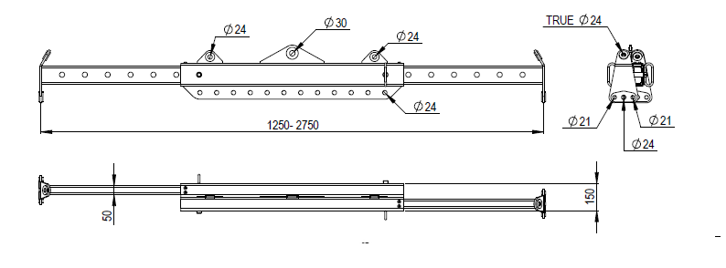 Superlift evenaar/uithouder uitschuifbaar, werklast 1.2 - 8.0 Ton
