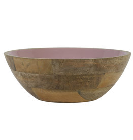 schaal hout/roze dia 30x11cm