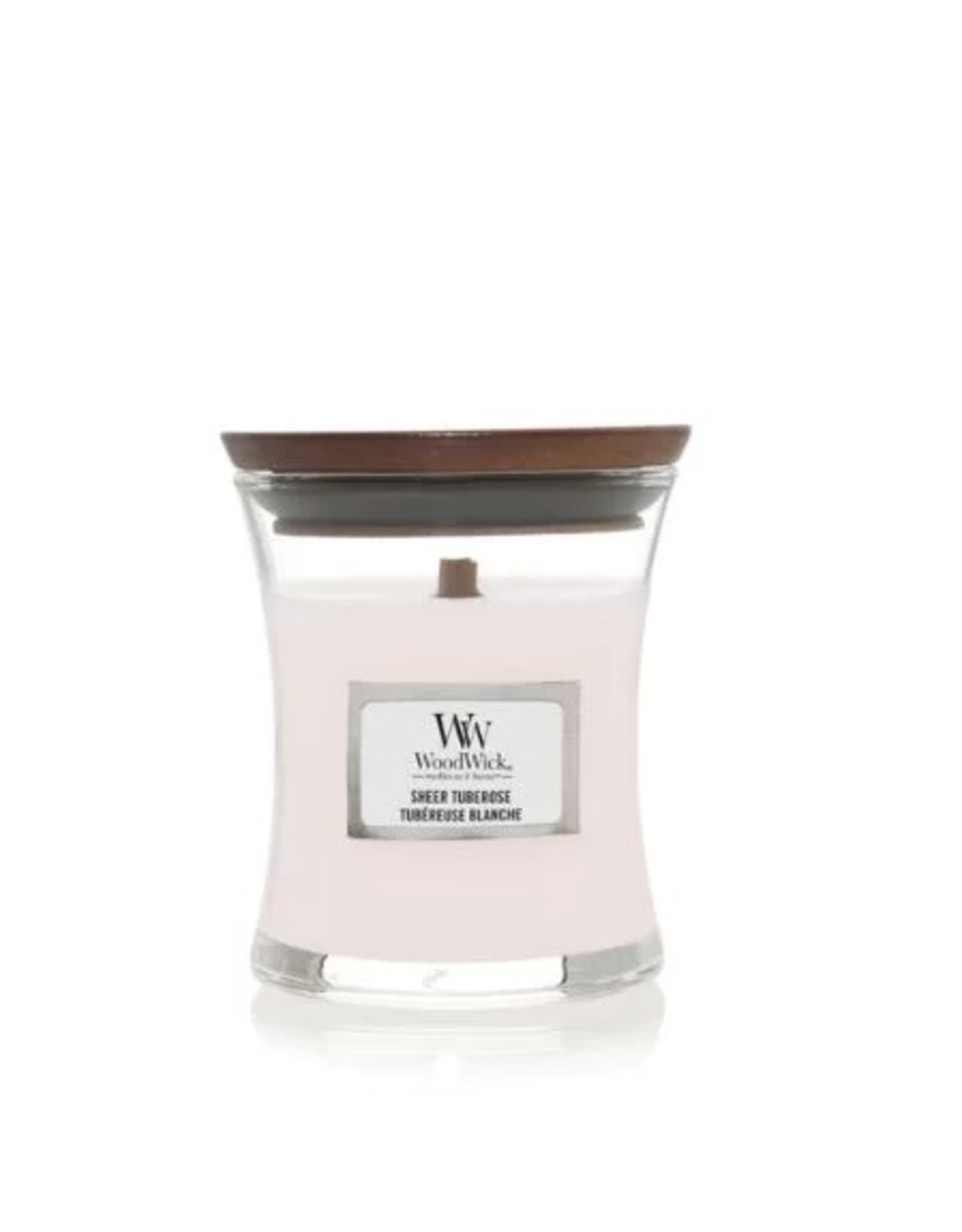 Woodwick geurkaars klein  Sheer tuberose