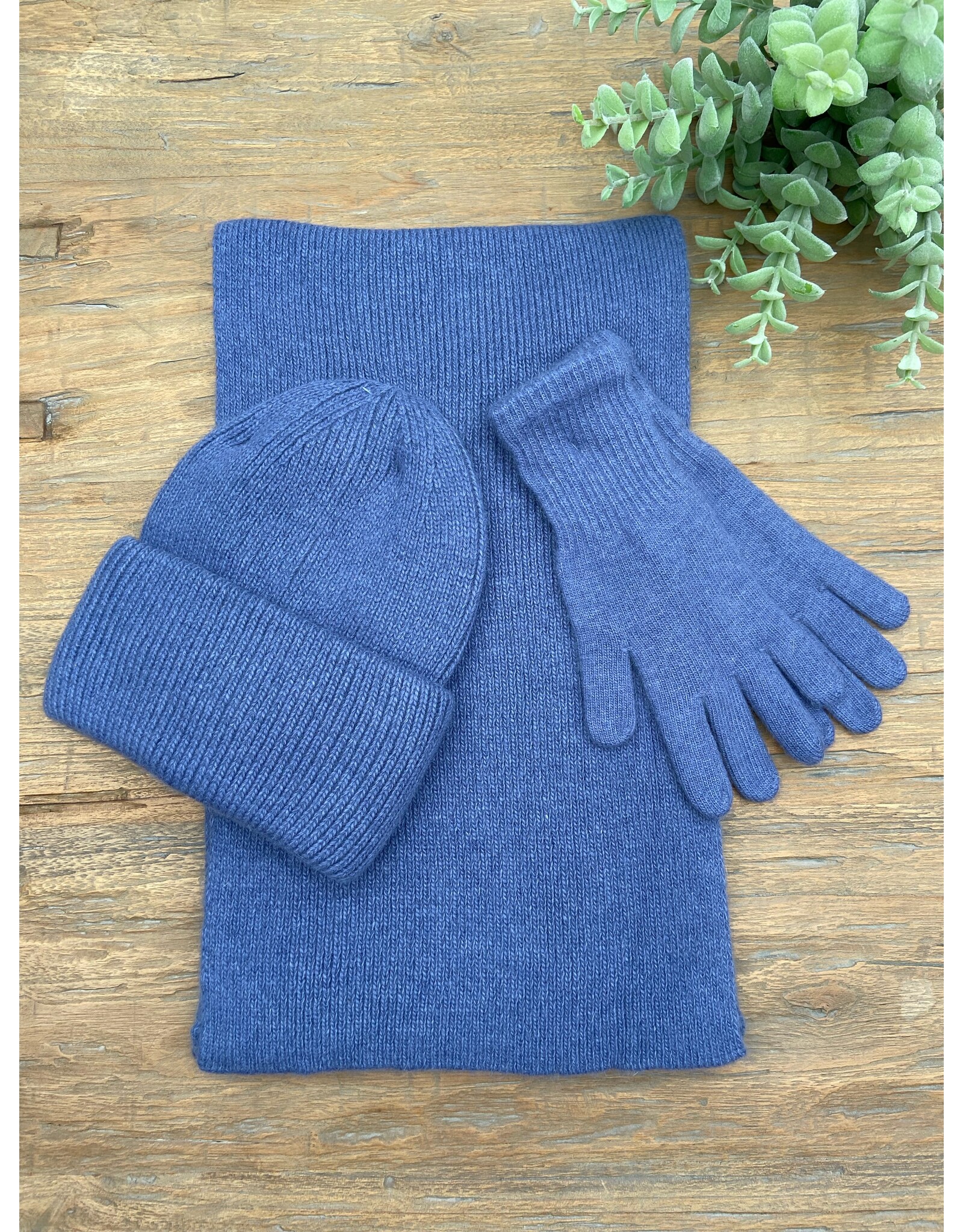 Guiliano setje sjaal -muts-handschoenen blauw