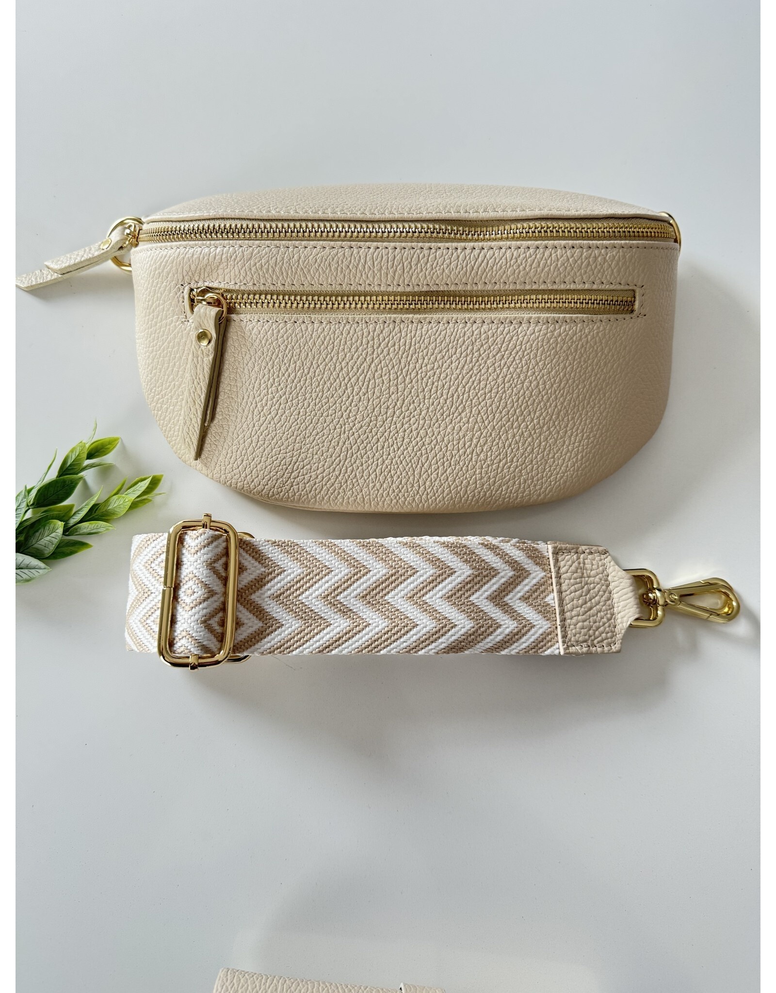 Guiliano bumbag leer met rits creme