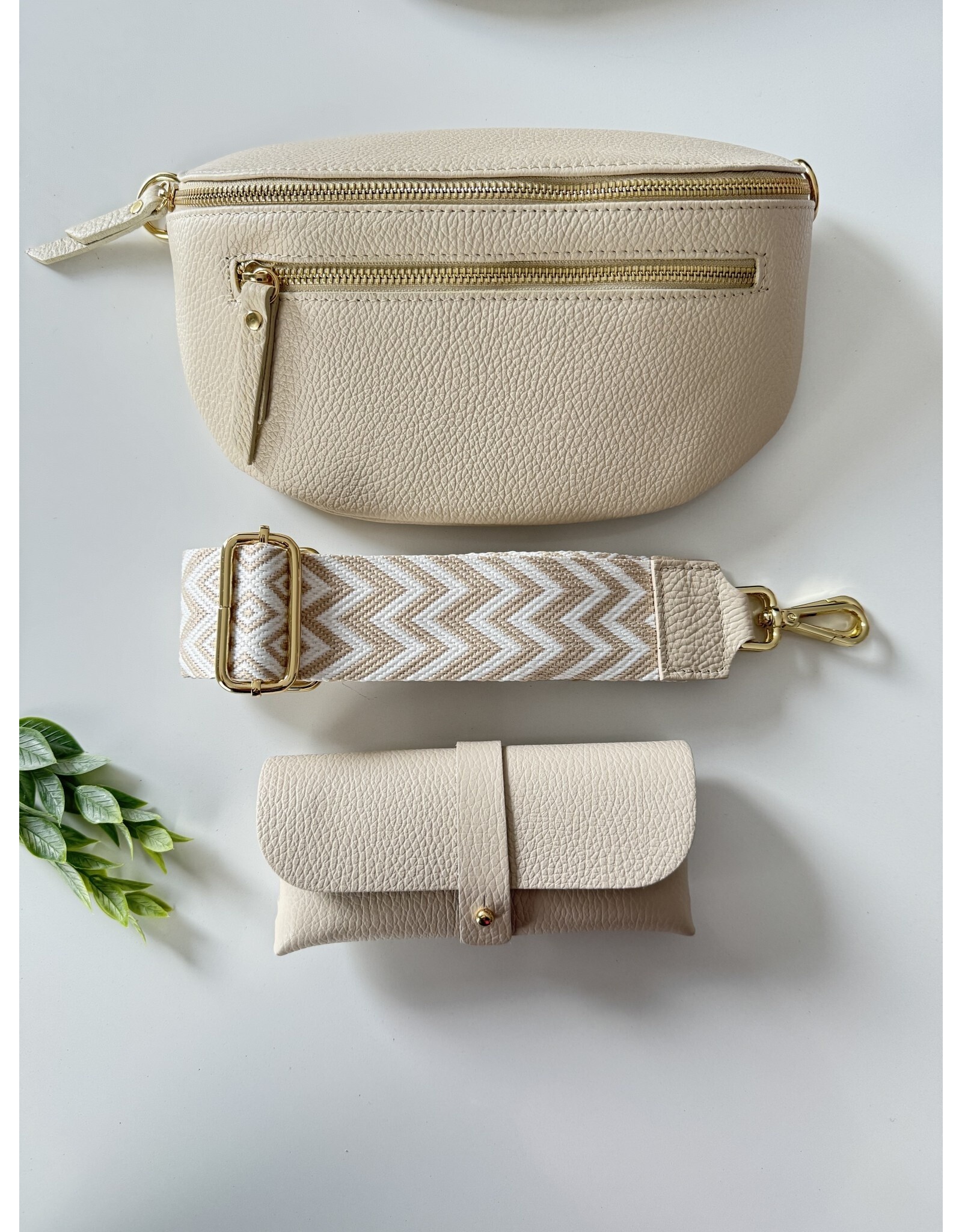 Guiliano bumbag leer met rits creme