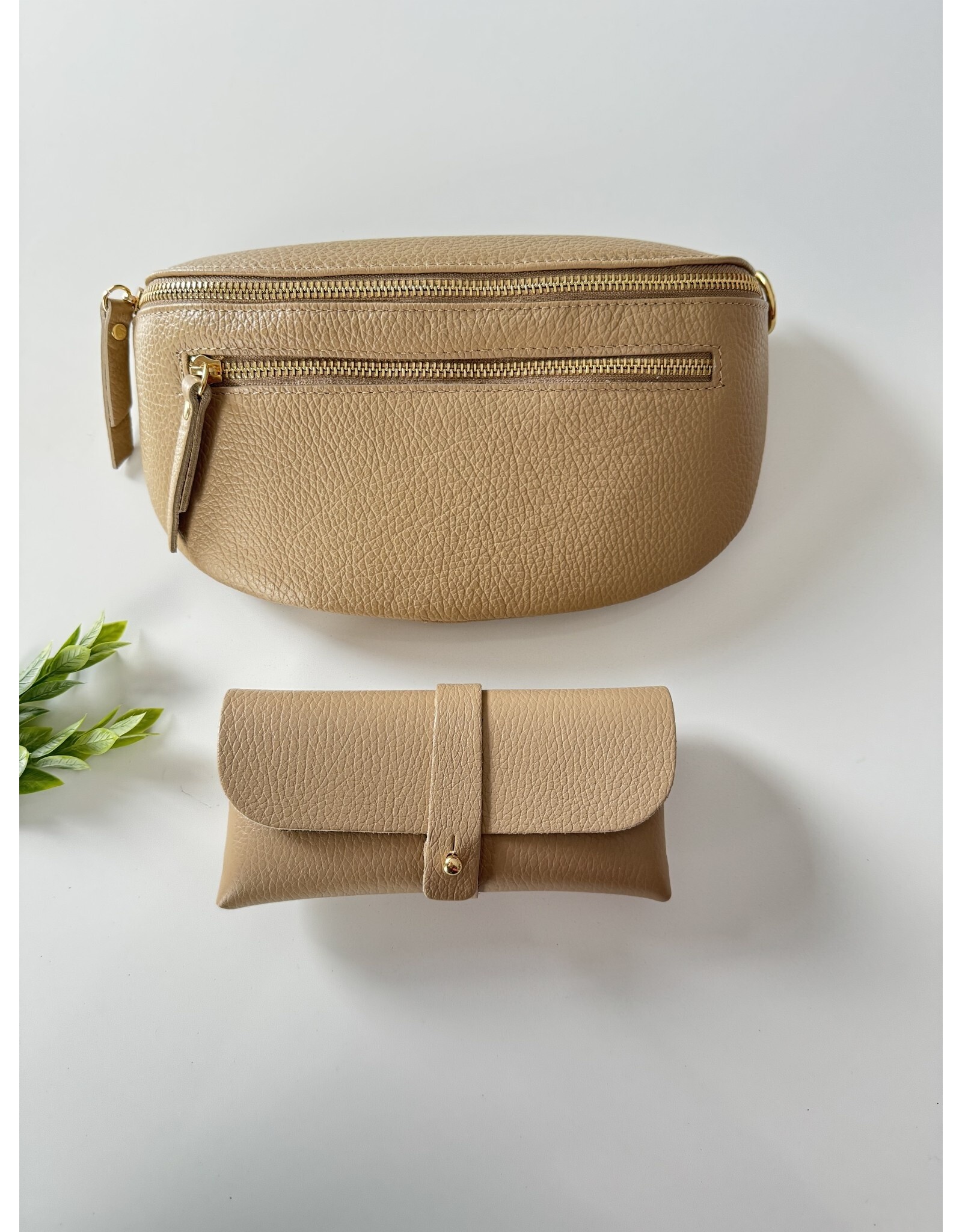 Guiliano bumbag leer met rits beige