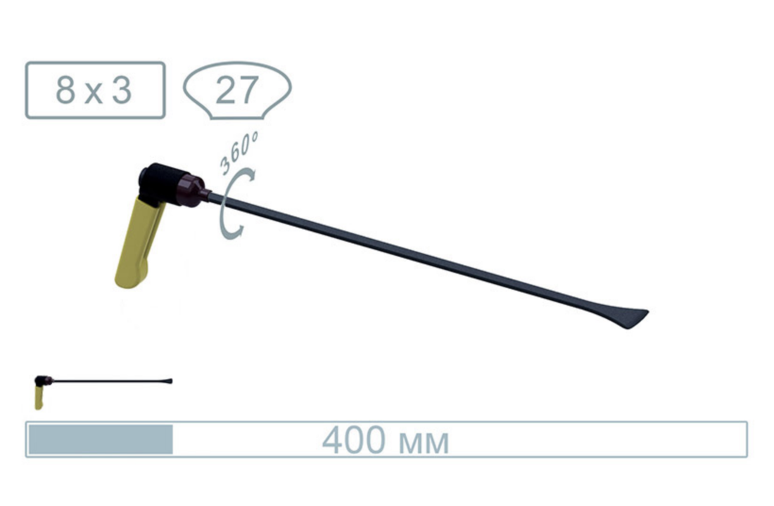 18013PR 40 cm whale tail, tip breedte 27 mm, handvat verstelbaar