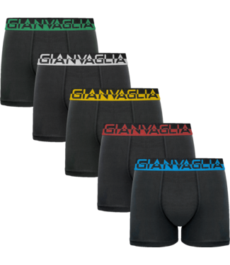 Gianvaglia Deluxe 5-Pack Katoenen Heren Boxershorts - Zwart met Gekleurde Band