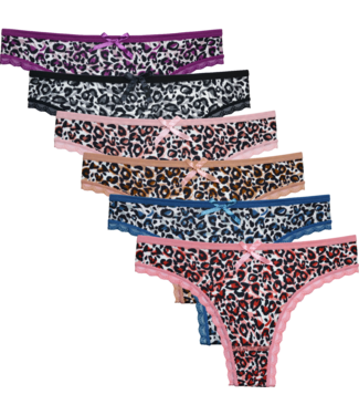 FINE WOMAN® Fine Woman Katoenen Strings Tijgerprint – 6-Pack