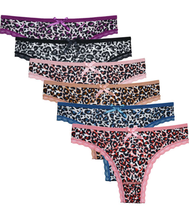 Fine Woman 6-Pack Katoenen Strings Tijgerprint – Comfort & Perfecte Pasvorm